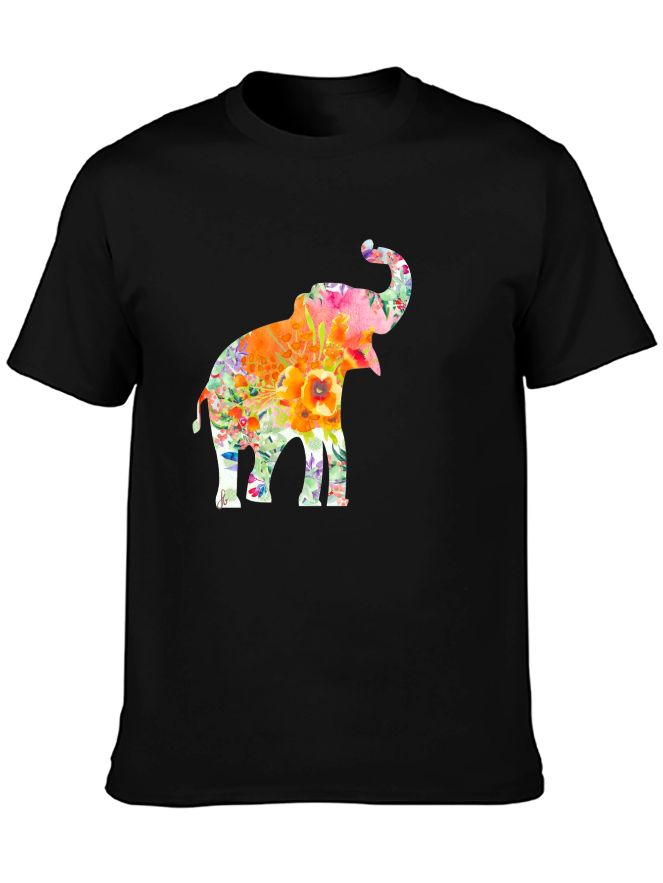 Floral Elephant Graphic Tee - Trendy Black T-Shirt
