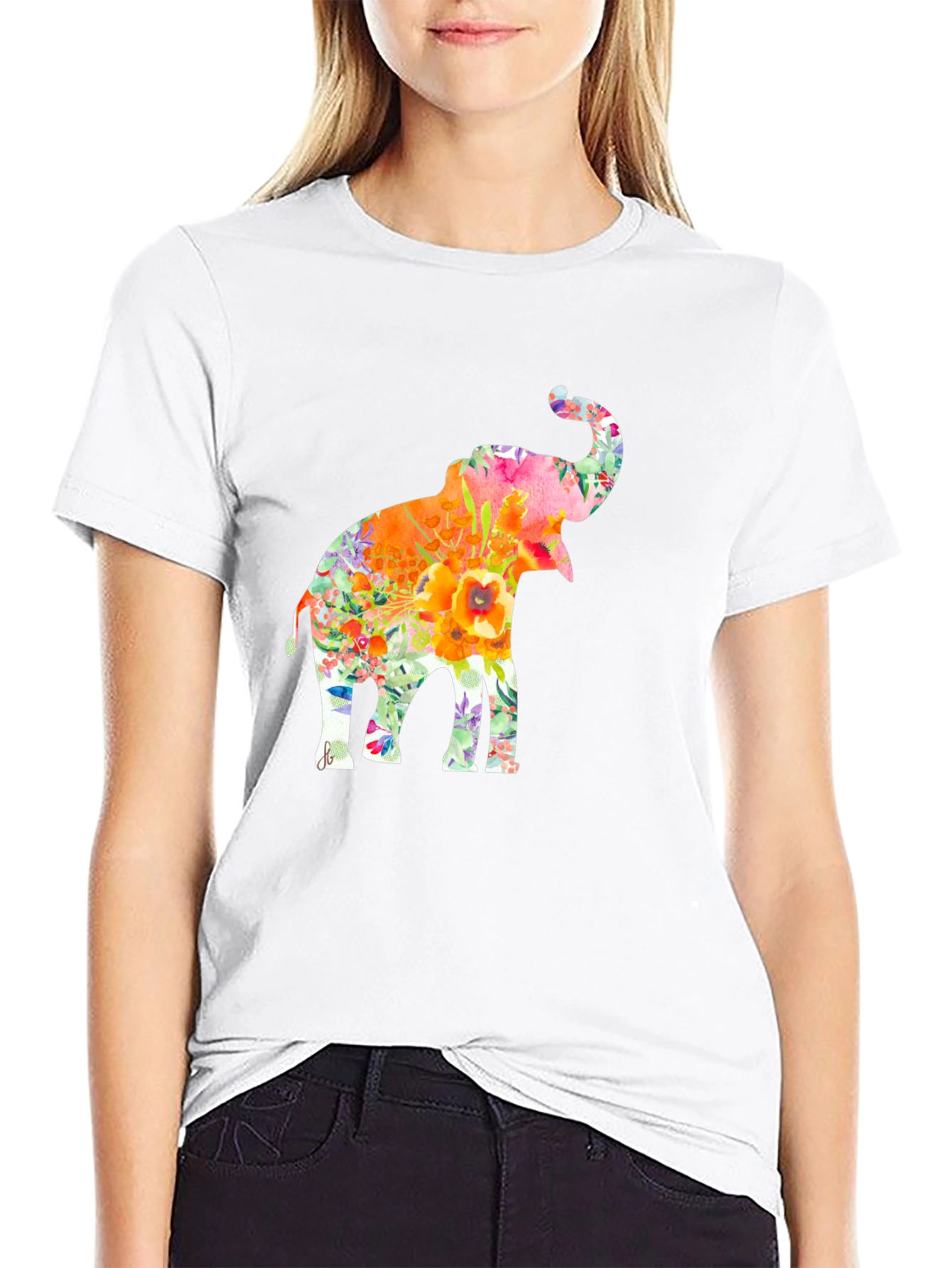 Floral Elephant Graphic Tee - Trendy Black T-Shirt
