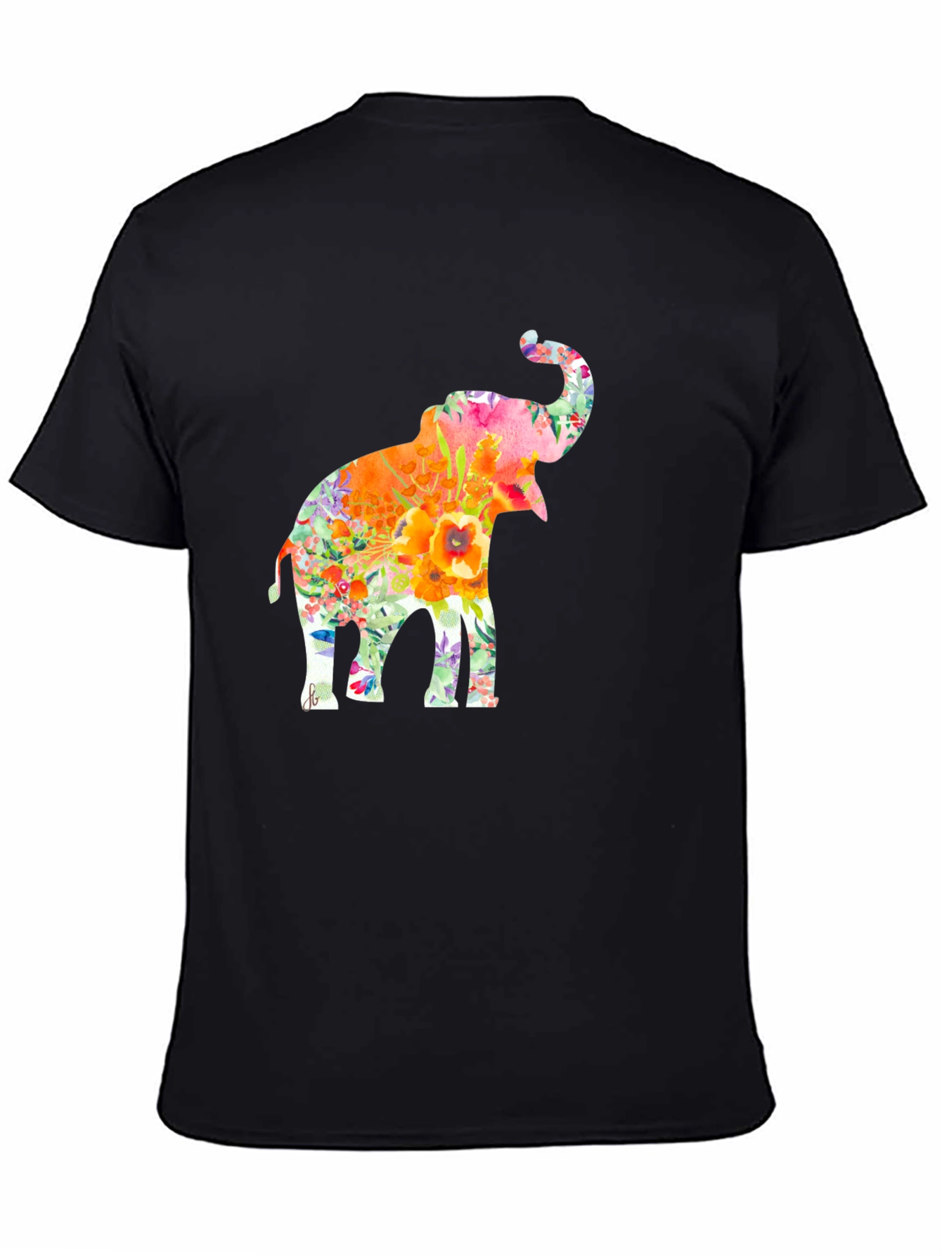 Floral Elephant Graphic Tee - Trendy Black T-Shirt