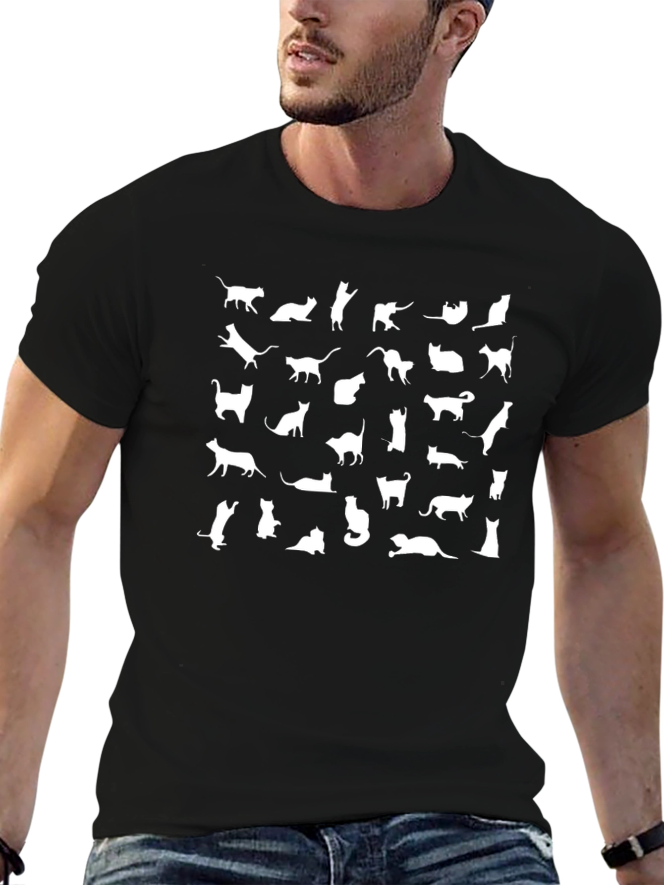 Mens Black Cat Silhouette Graphic T-Shirt