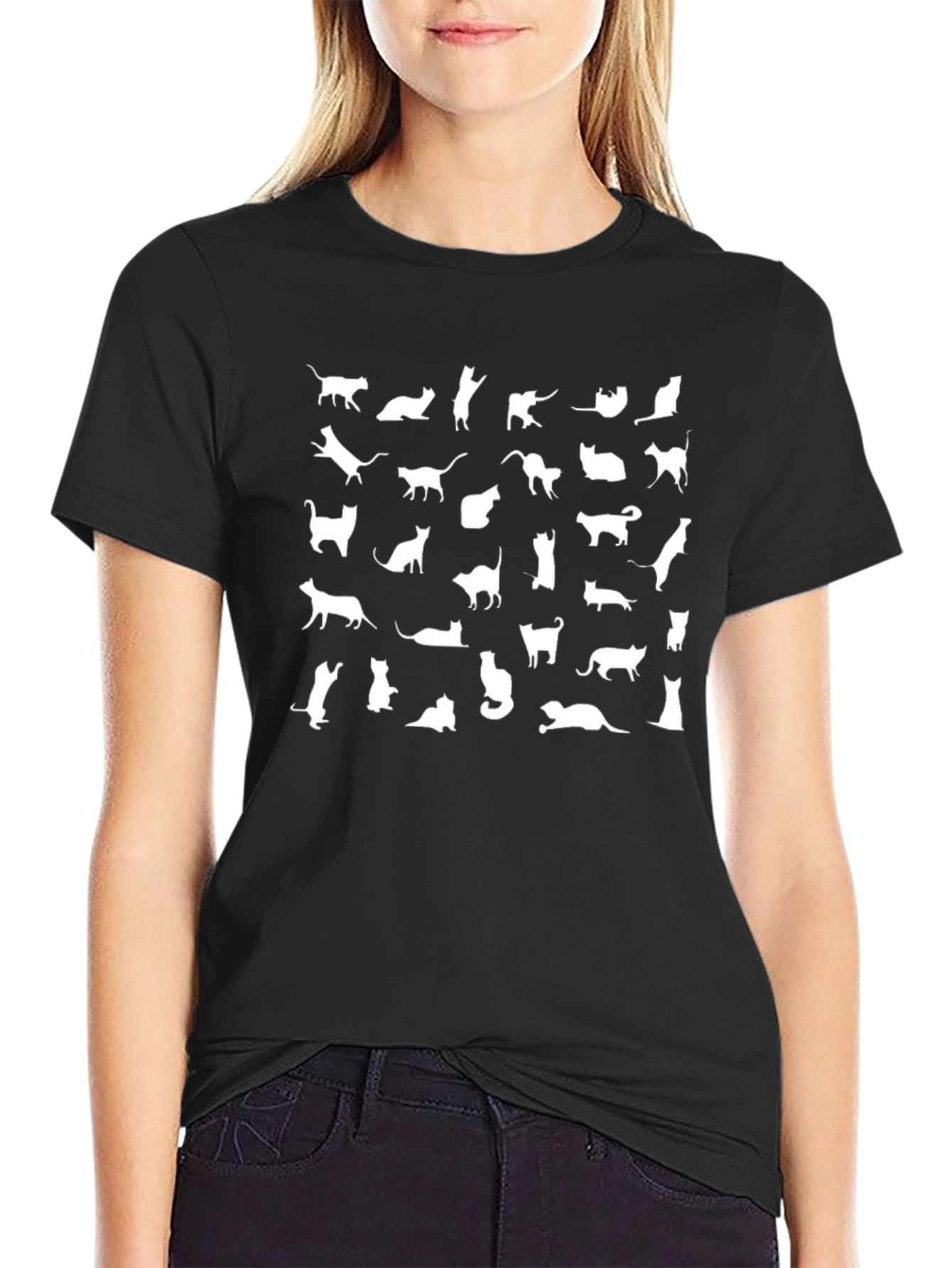 Mens Black Cat Silhouette Graphic T-Shirt