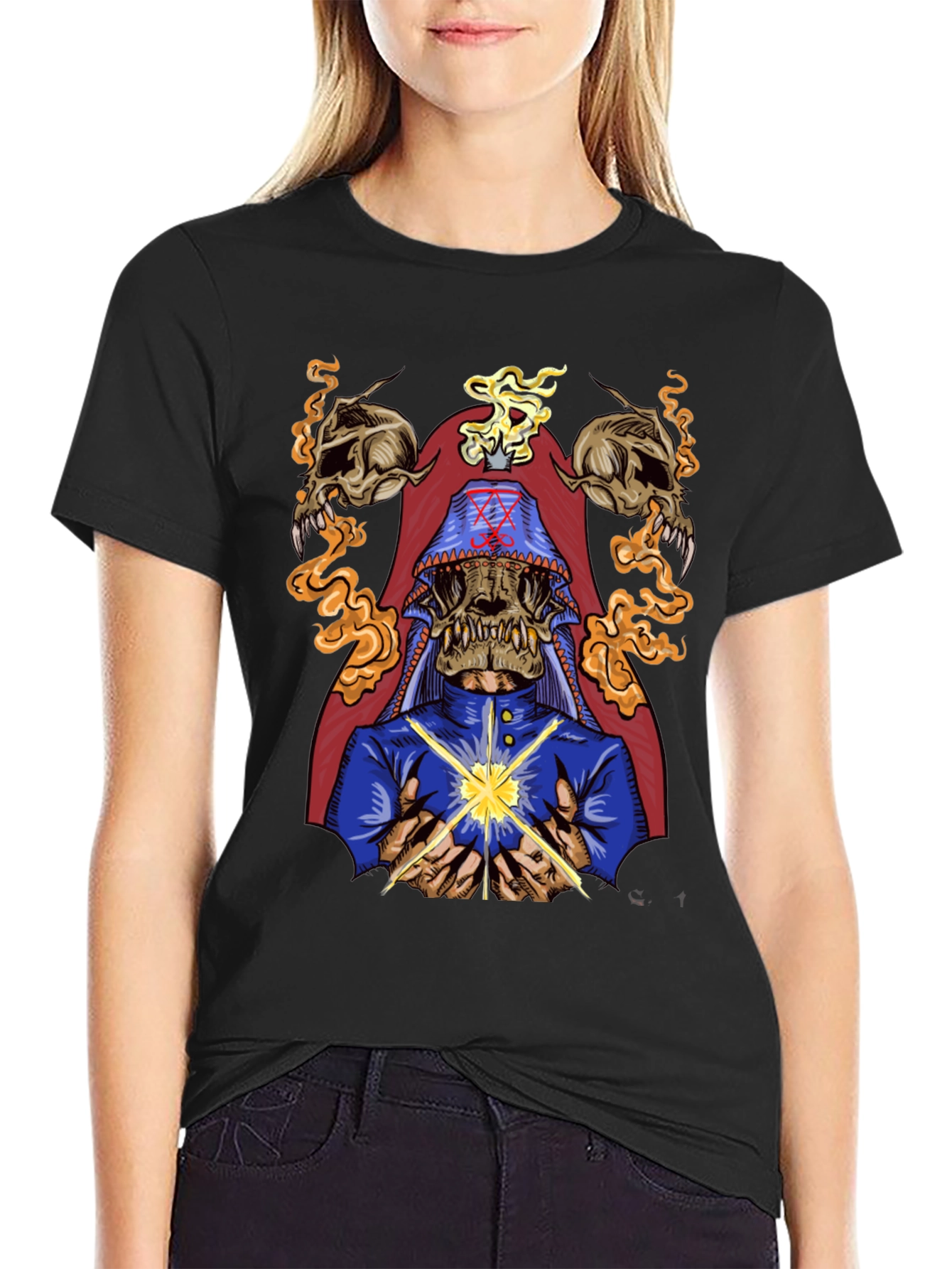 Occult Skull Graphic Tee - Dark Aesthetic Cotton T-Shirt