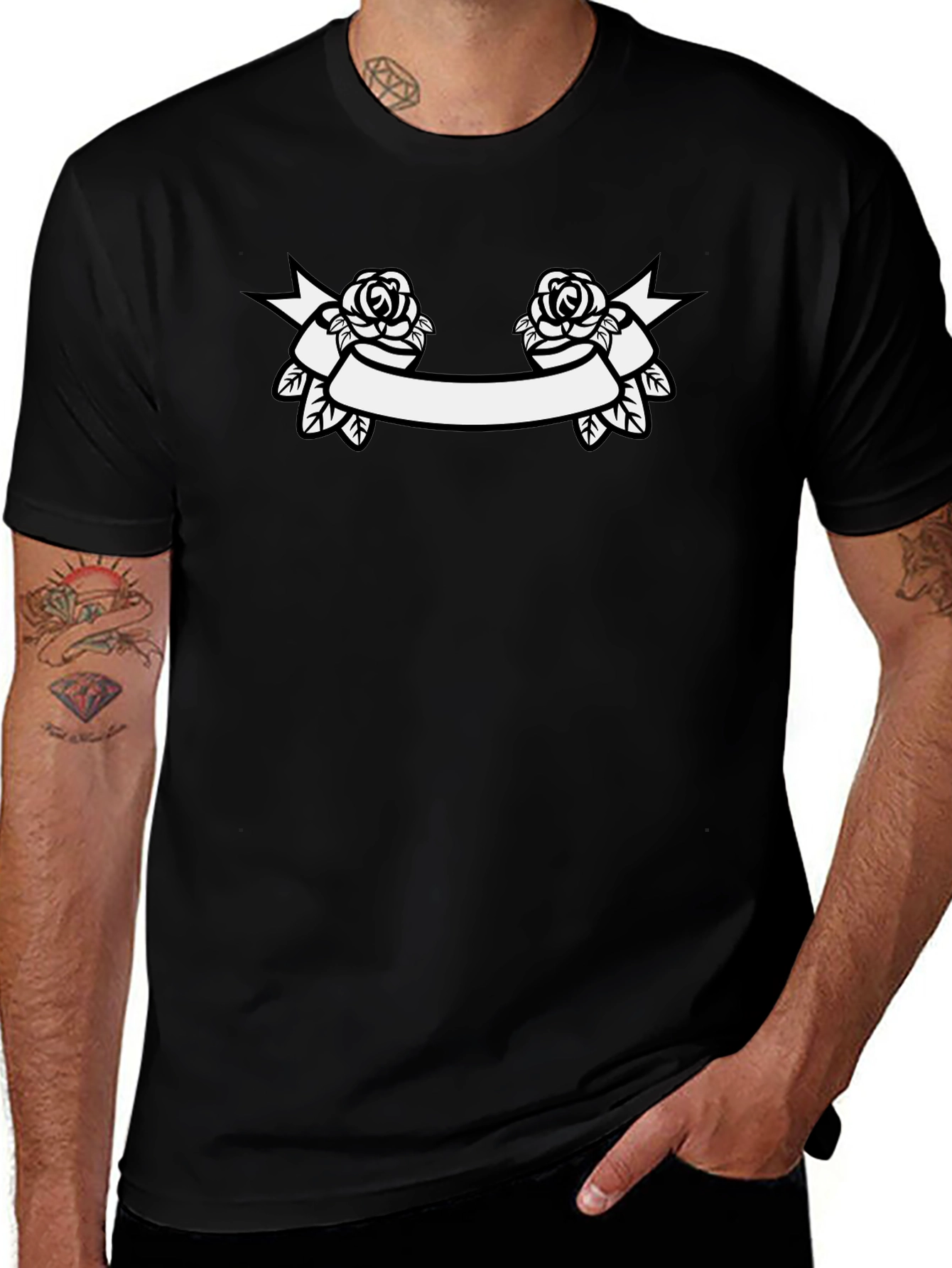 Rose Banner Graphic Tee - Classic Black T-Shirt