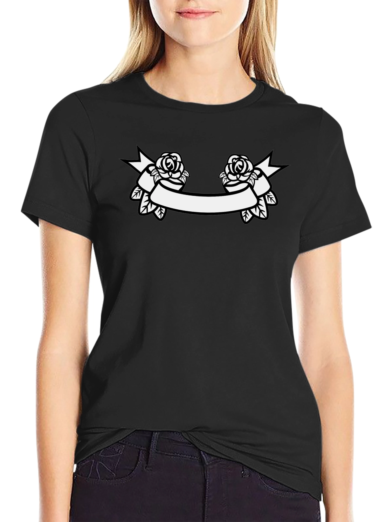 Rose Banner Graphic Tee - Classic Black T-Shirt
