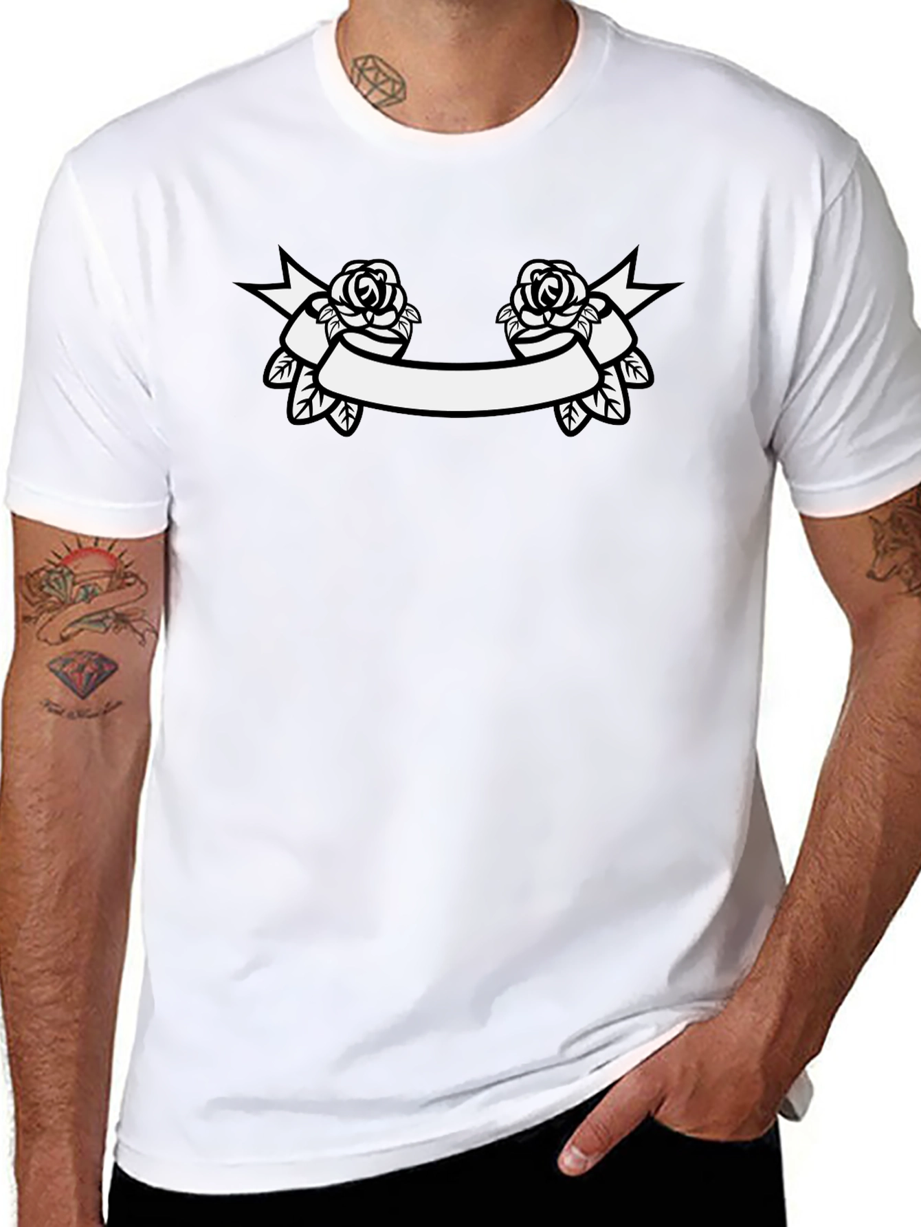 Rose Banner Graphic Tee - Classic Black T-Shirt