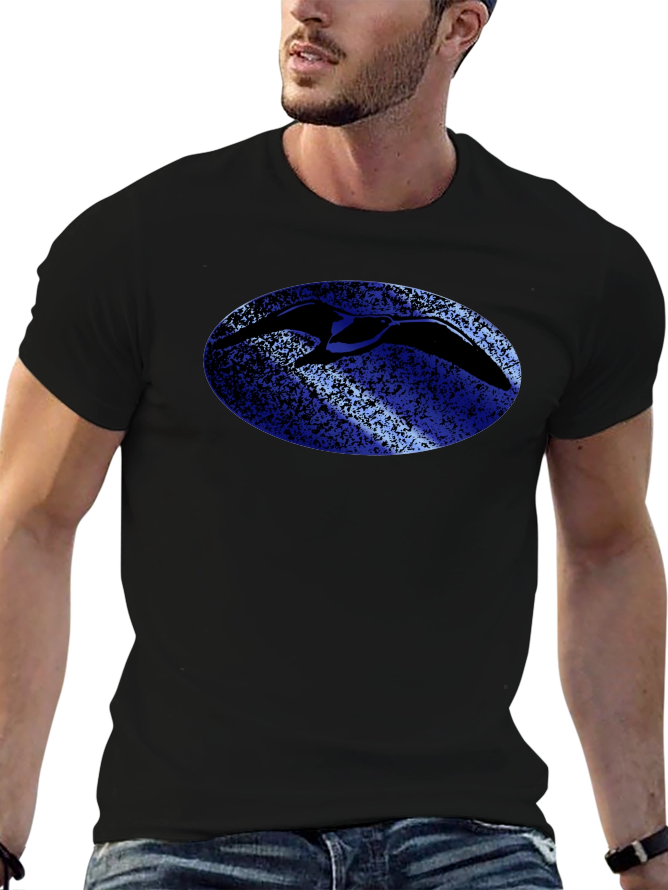 Bird Silhouette Graphic Tee - Black Cotton T-Shirt