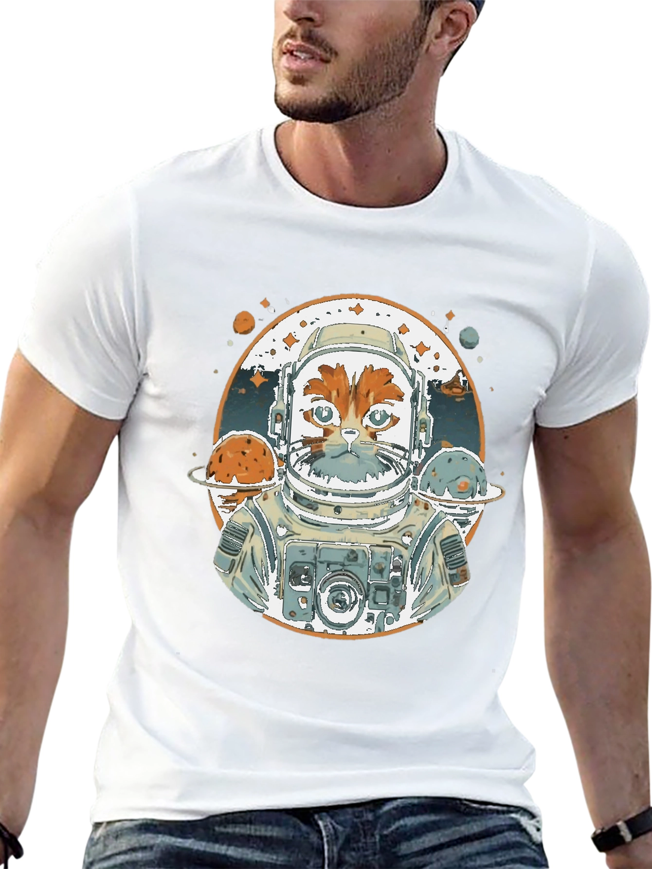 Astronaut Cat Graphic Tee - Space Adventure Style