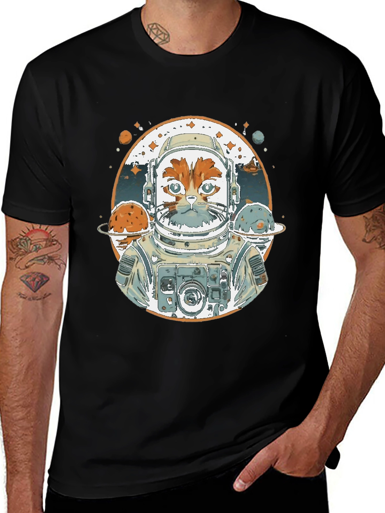 Astronaut Cat Graphic Tee - Space Adventure Style