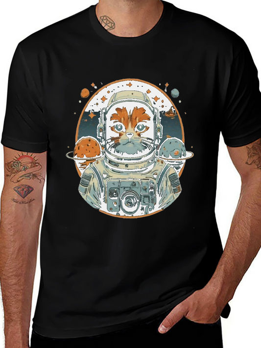 Astronaut Cat Graphic Tee - Space Adventure Style