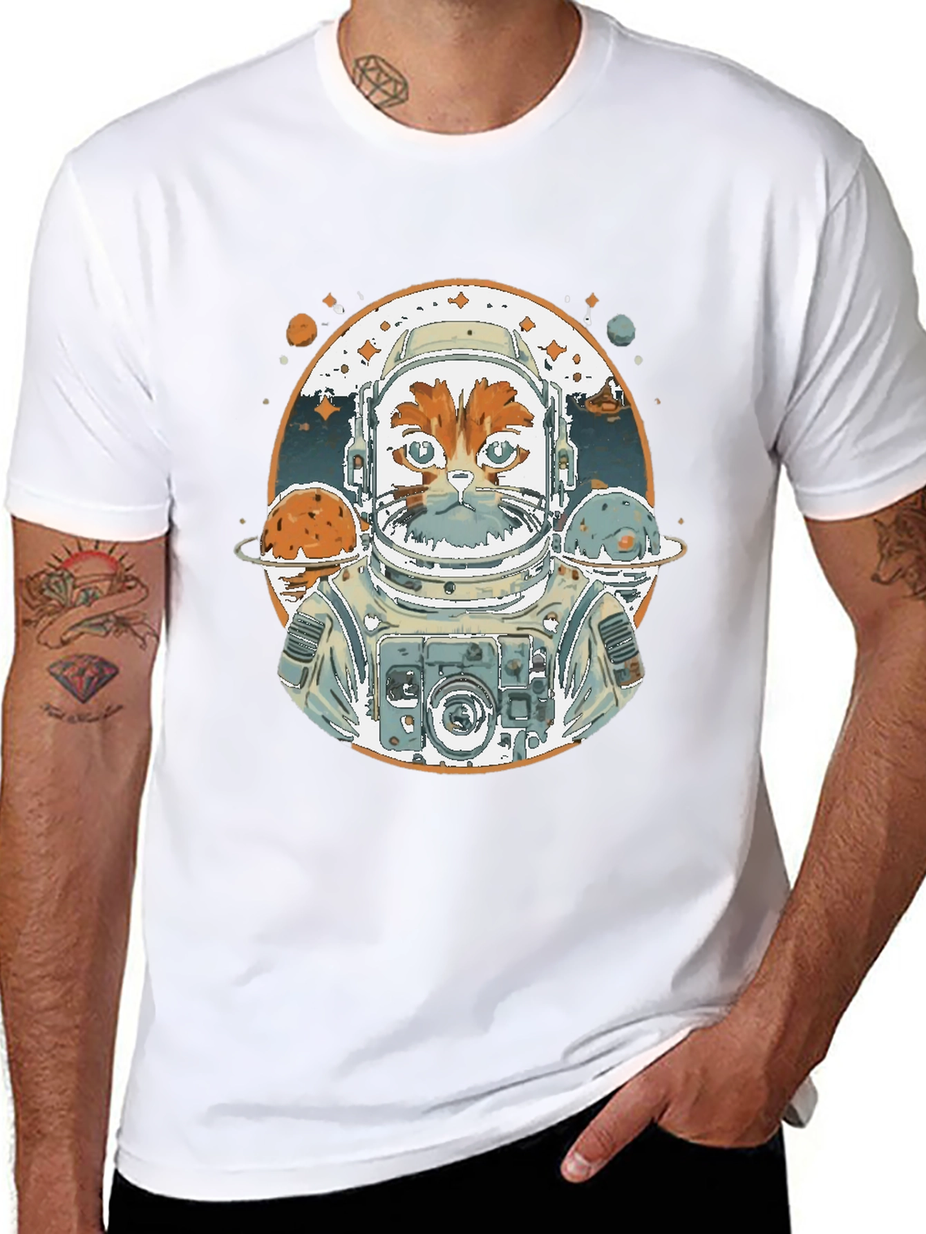 Astronaut Cat Graphic Tee - Space Adventure Style