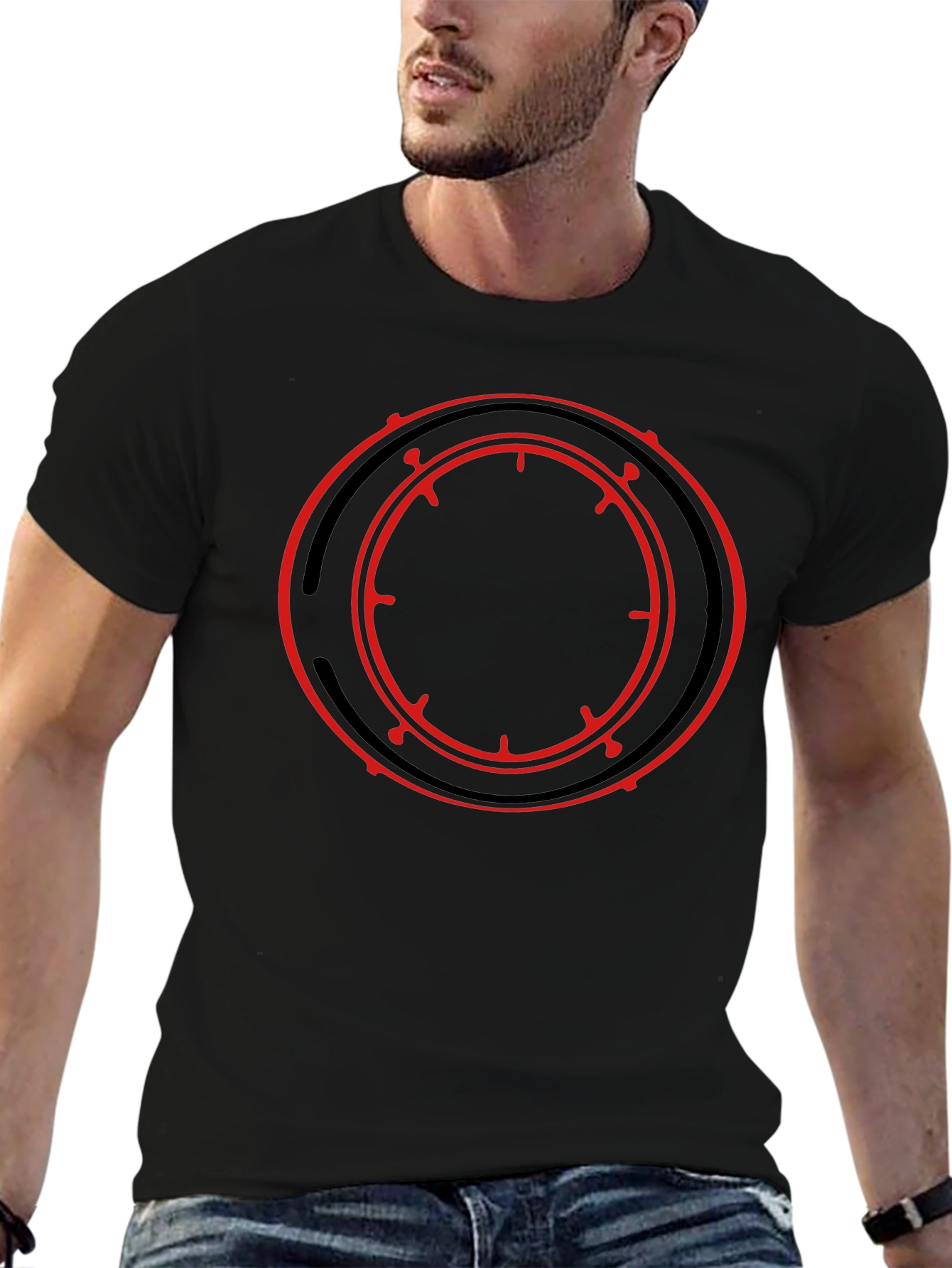 Black T-Shirt with Red Circle Graphic