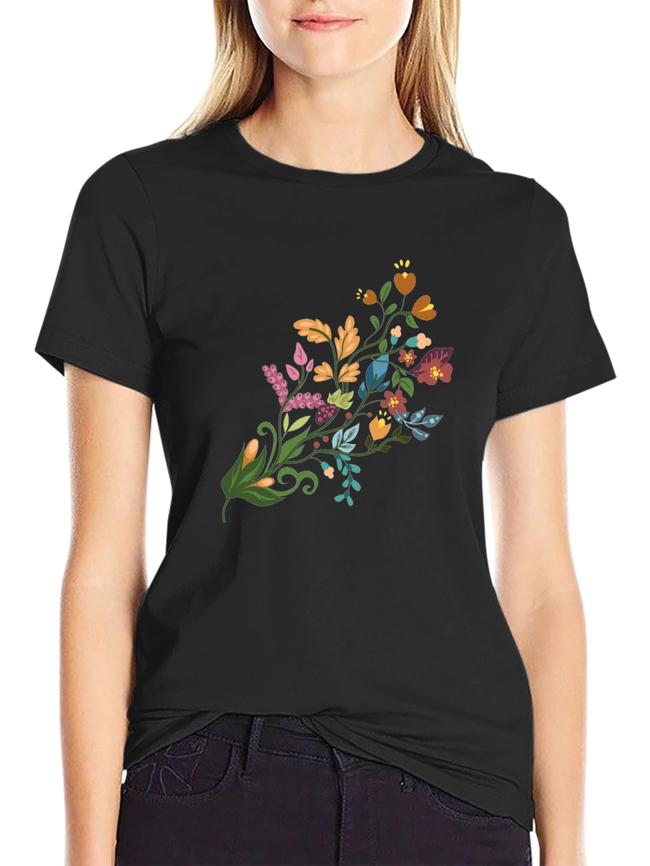 Floral Bouquet Graphic Black T-Shirt