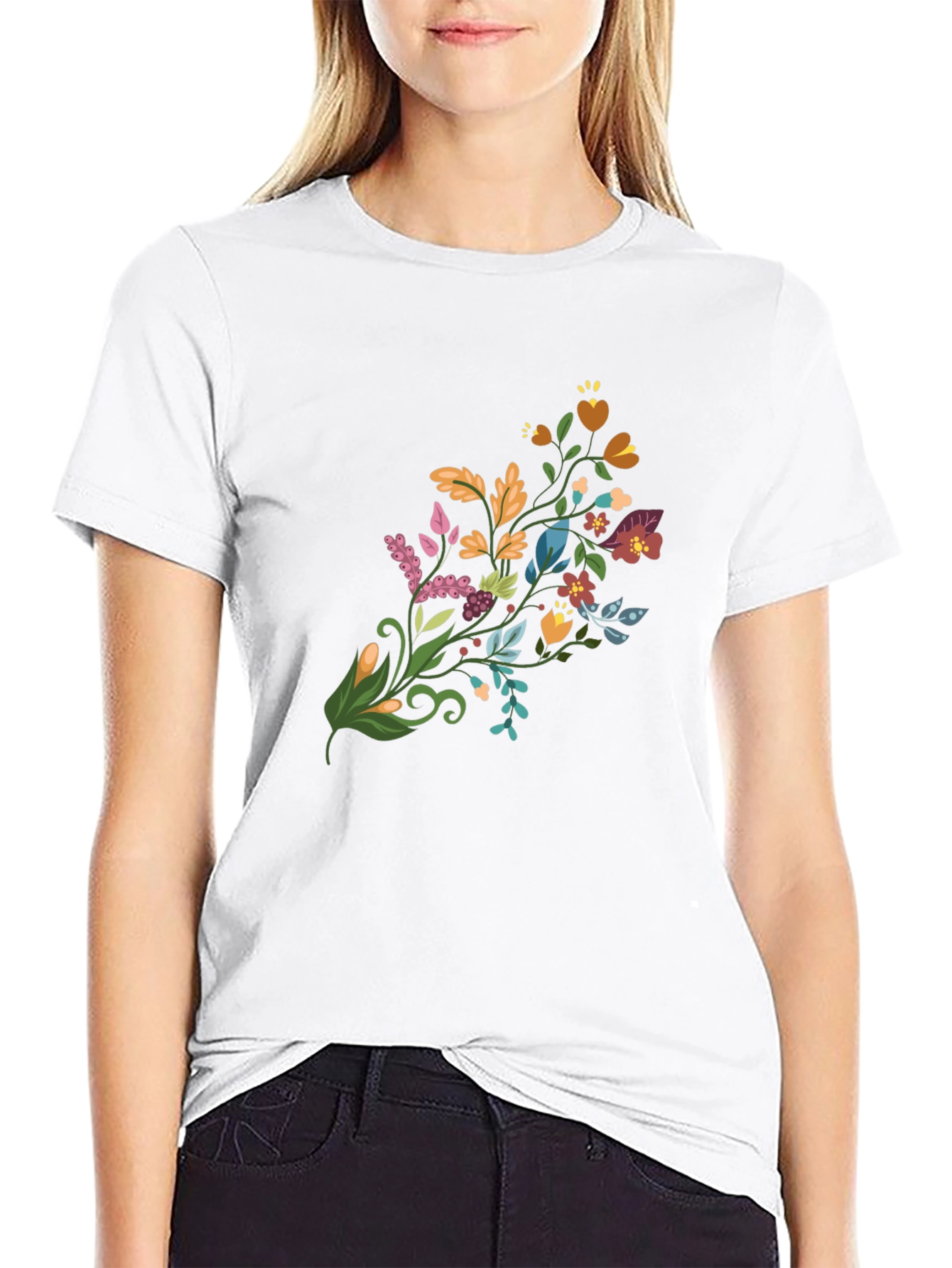 Floral Bouquet Graphic Black T-Shirt