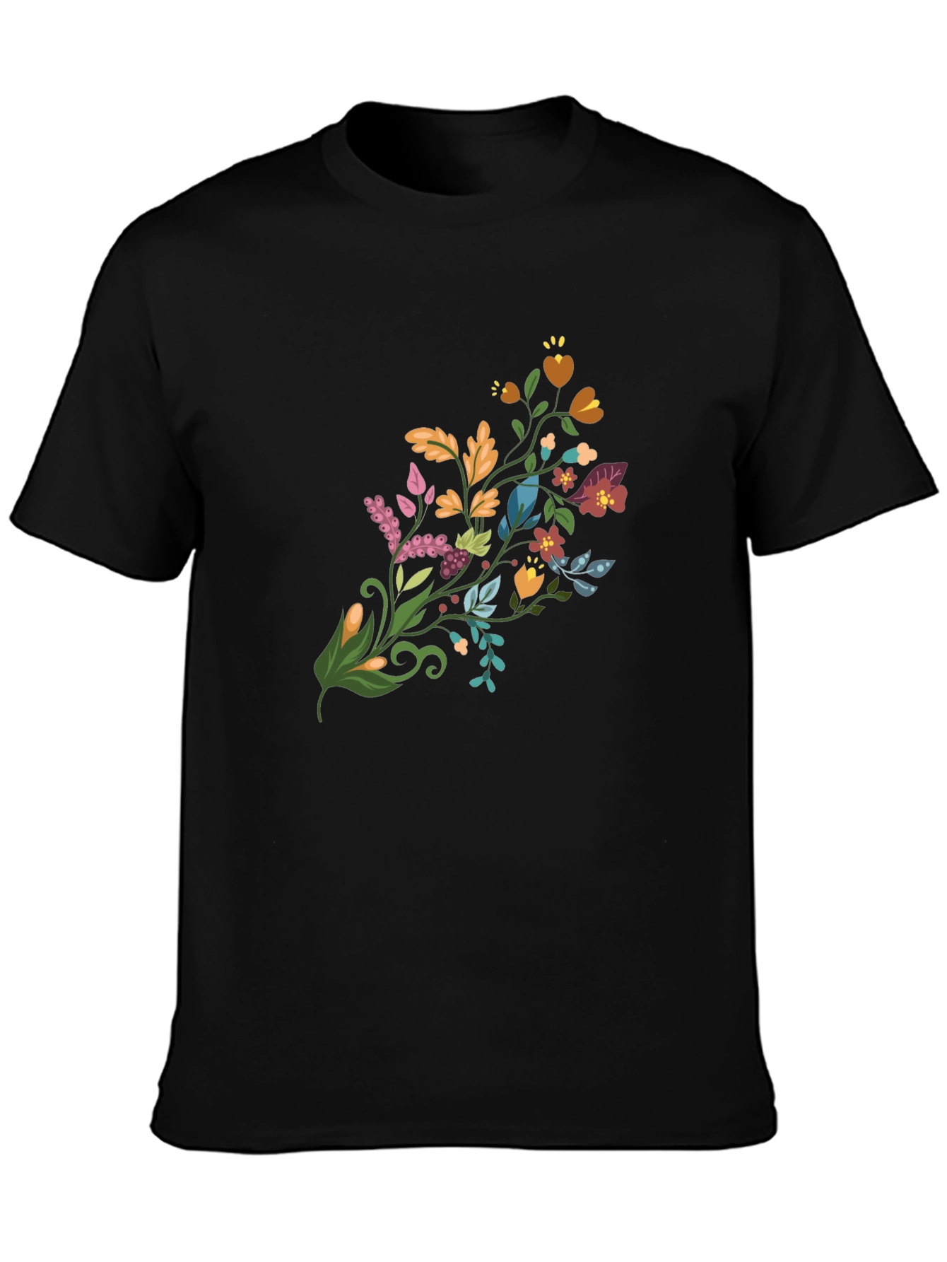 Floral Bouquet Graphic Black T-Shirt