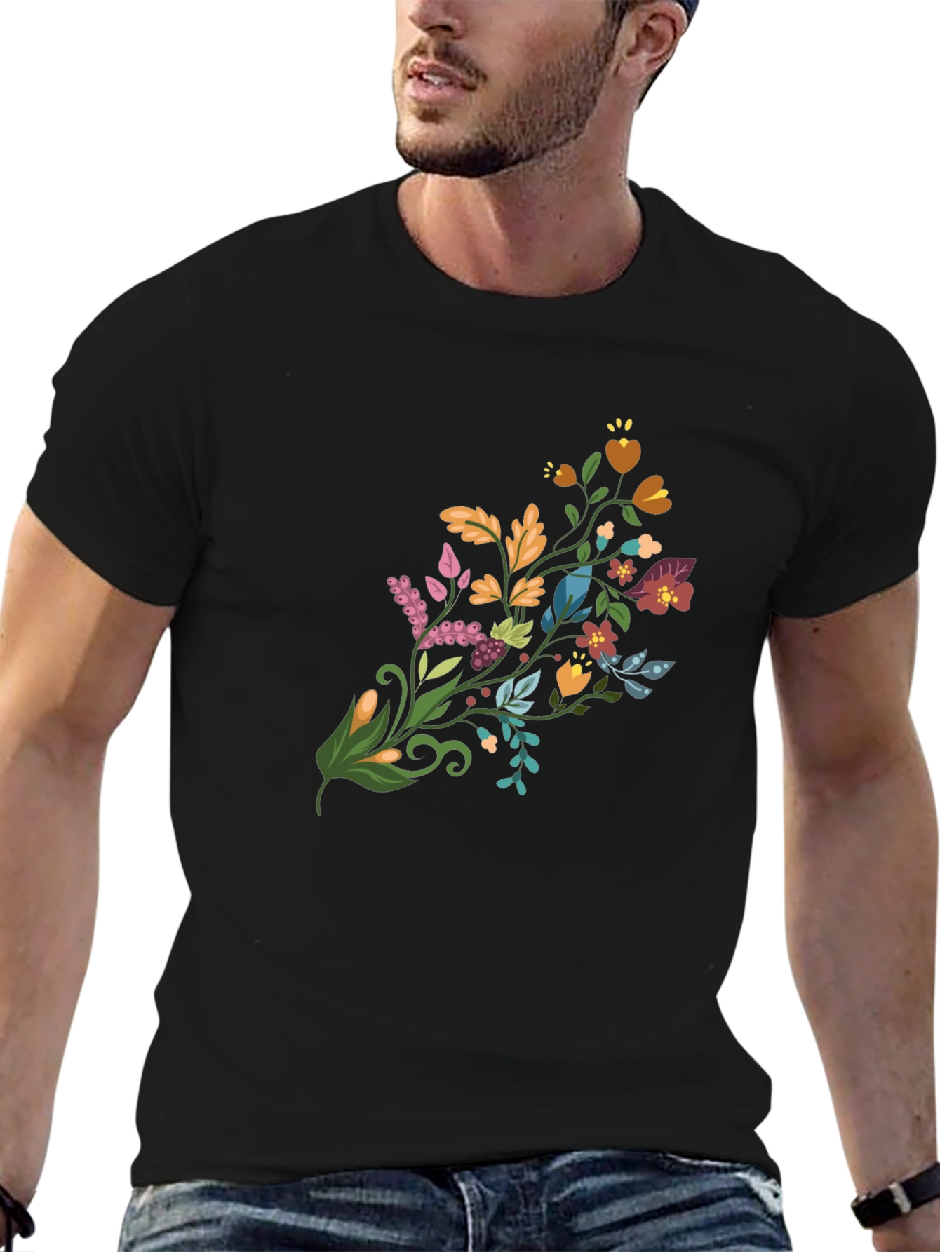 Floral Bouquet Graphic Black T-Shirt