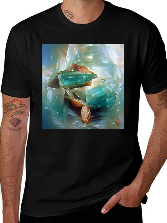 Abstract Gemstone Print Black T-Shirt