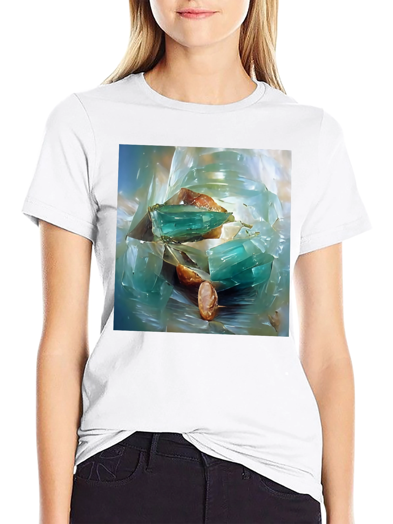 Abstract Gemstone Print Black T-Shirt
