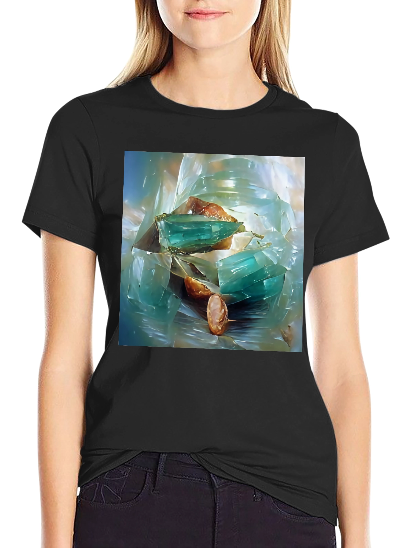 Abstract Gemstone Print Black T-Shirt