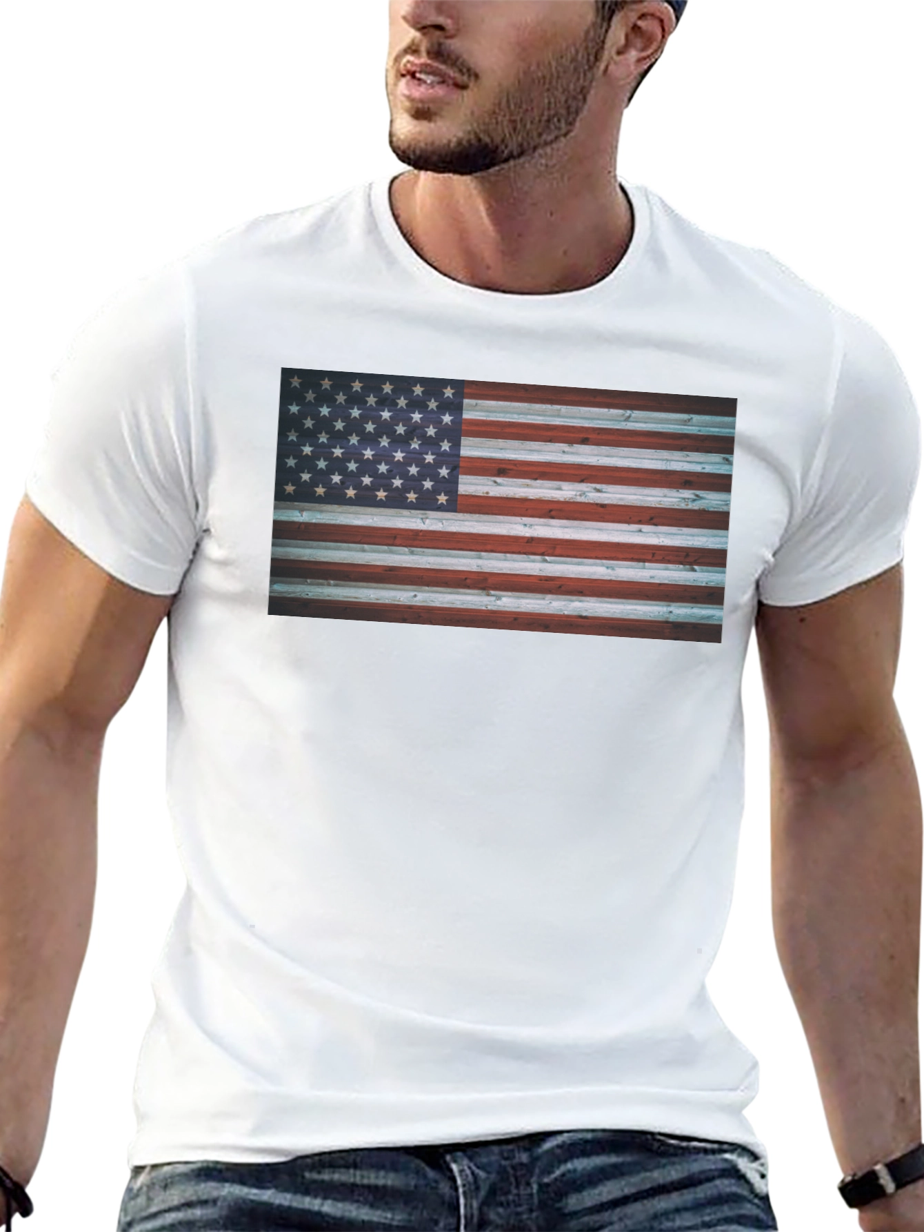American Flag Wood Texture Graphic Tee