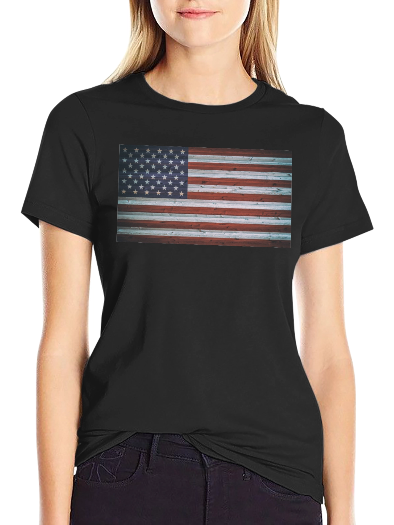 American Flag Wood Texture Graphic Tee