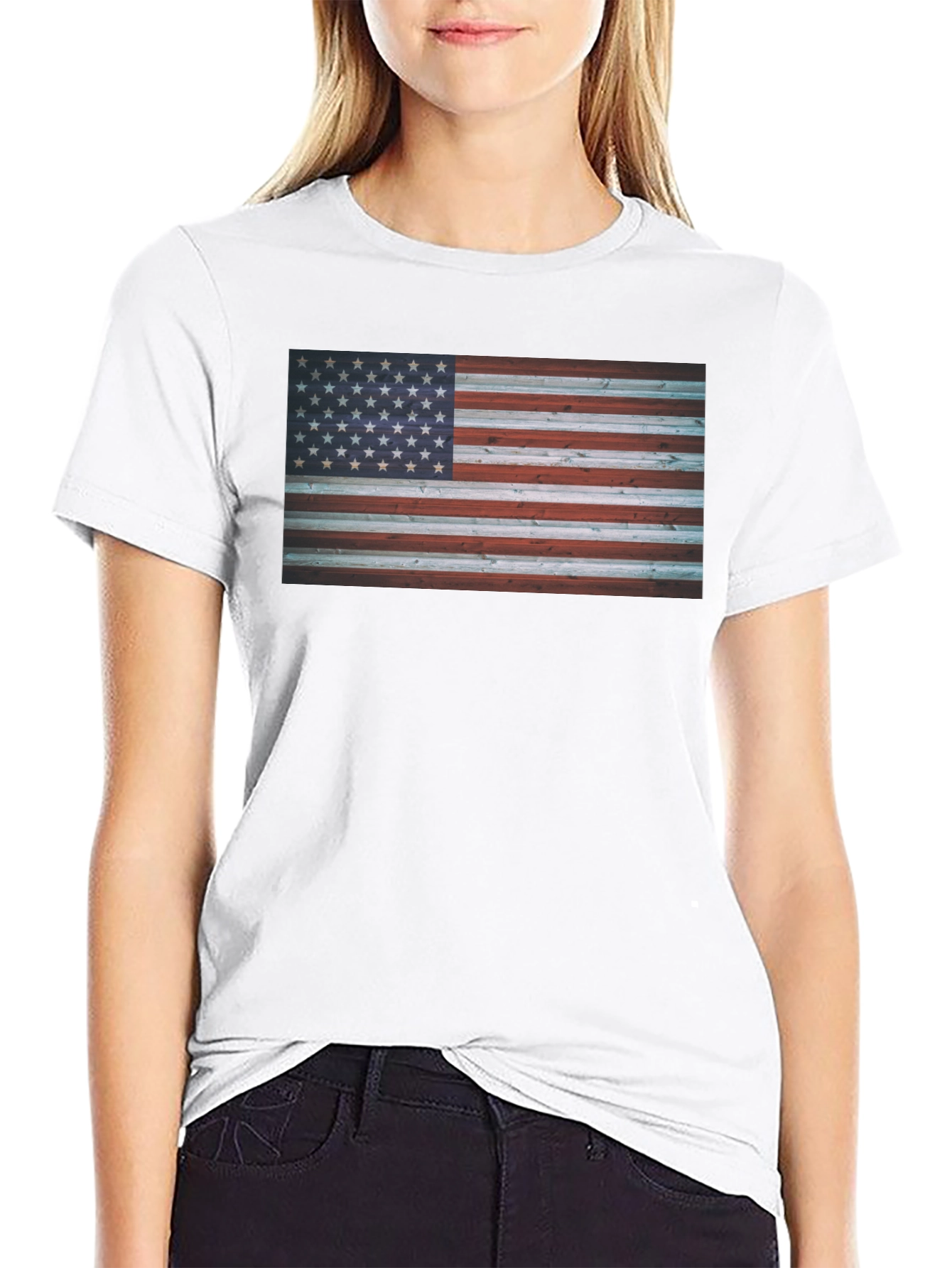 American Flag Wood Texture Graphic Tee