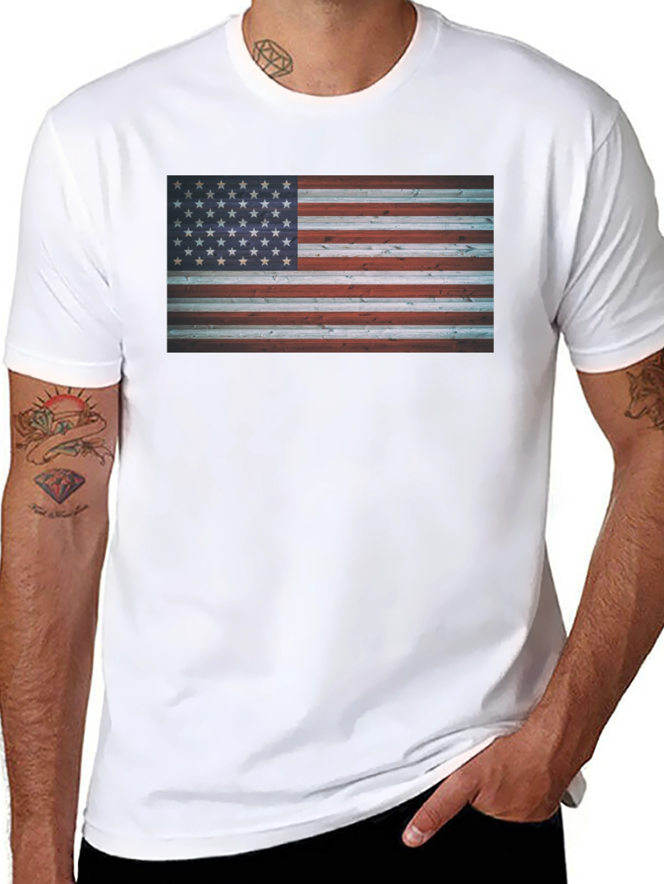 American Flag Wood Texture Graphic Tee