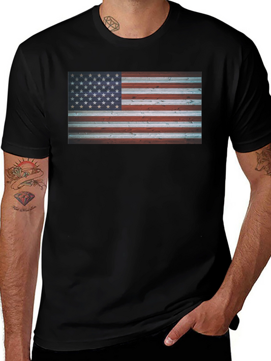 American Flag Wood Texture Graphic Tee