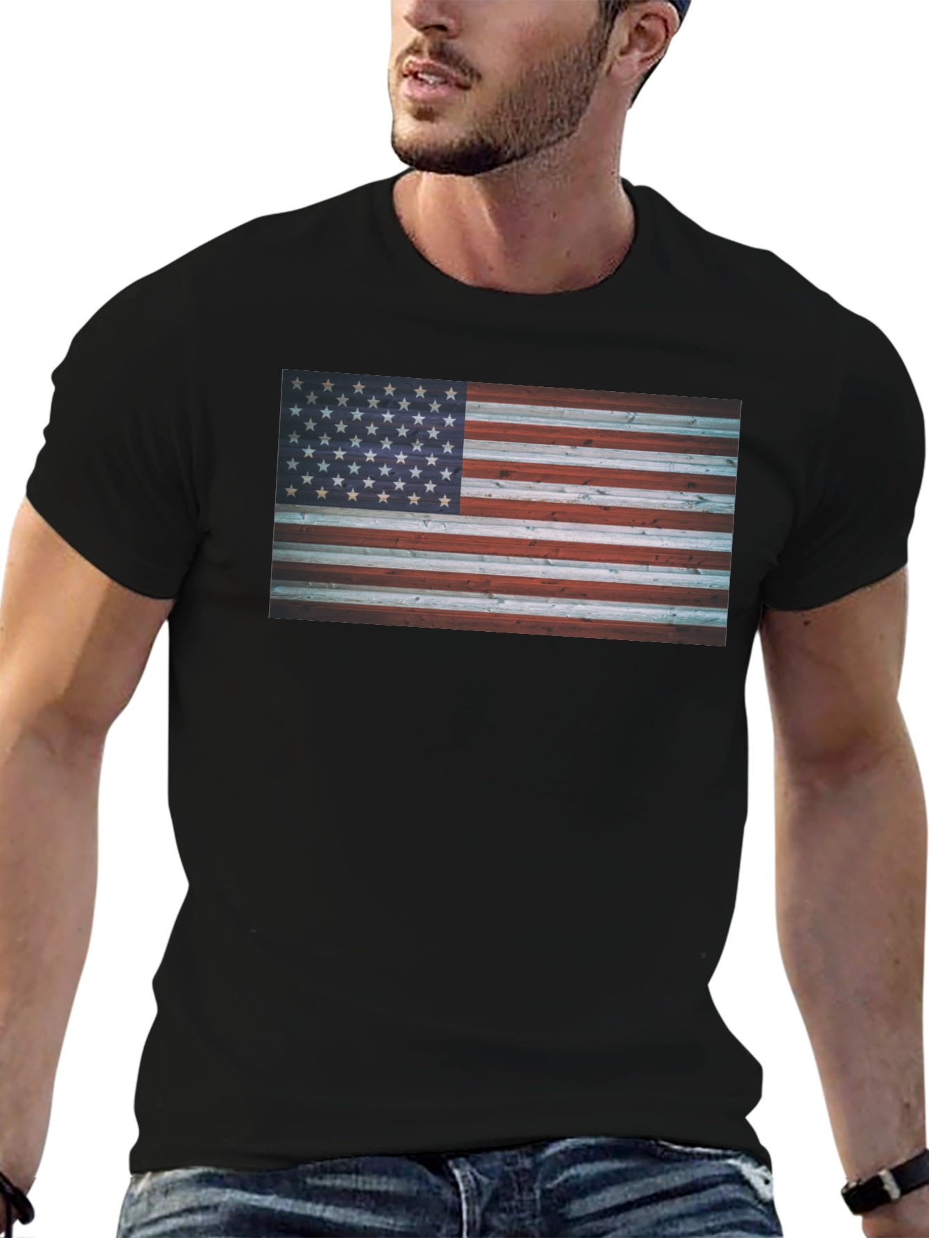 American Flag Wood Texture Graphic Tee