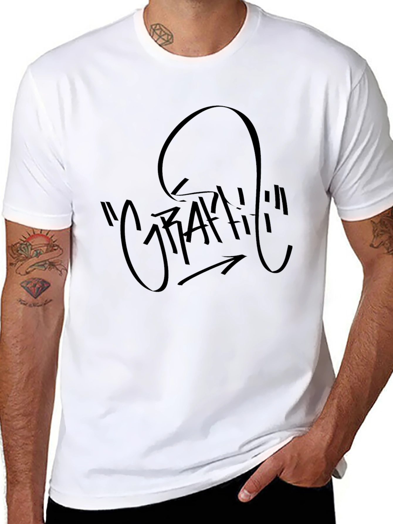 Mens Black Graffiti Graphic Print T-Shirt