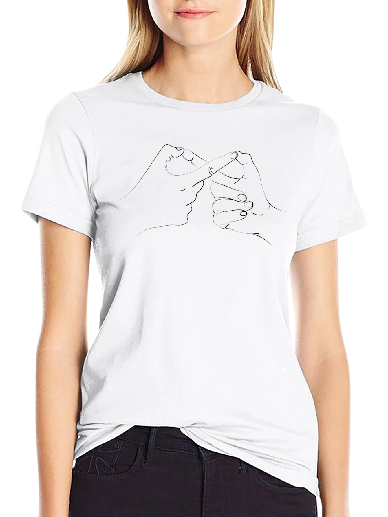 Geometric Hand Gesture Graphic Tee - Black