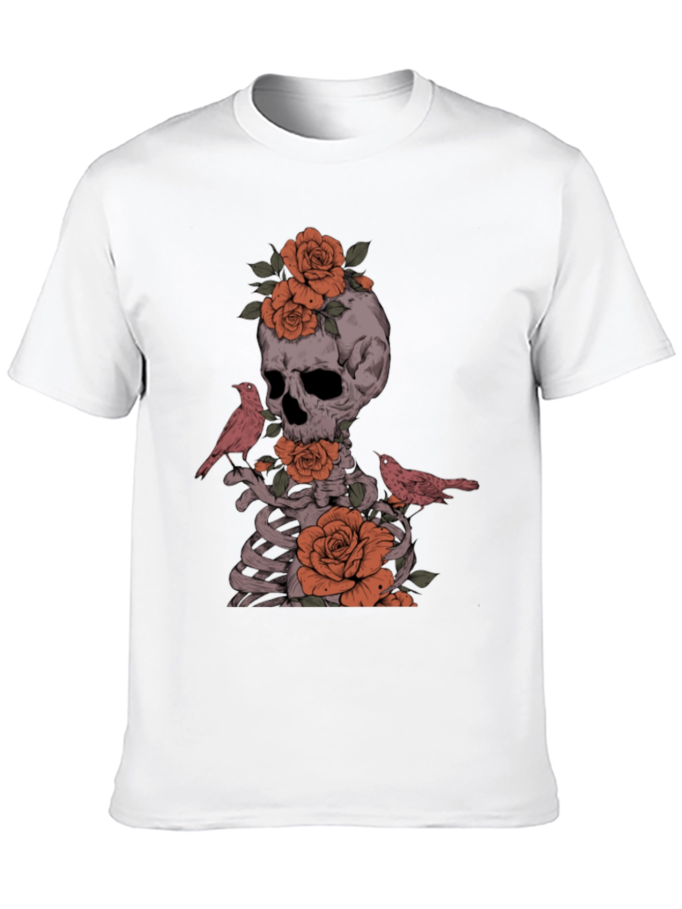 Skull Roses and Birds Graphic Tee