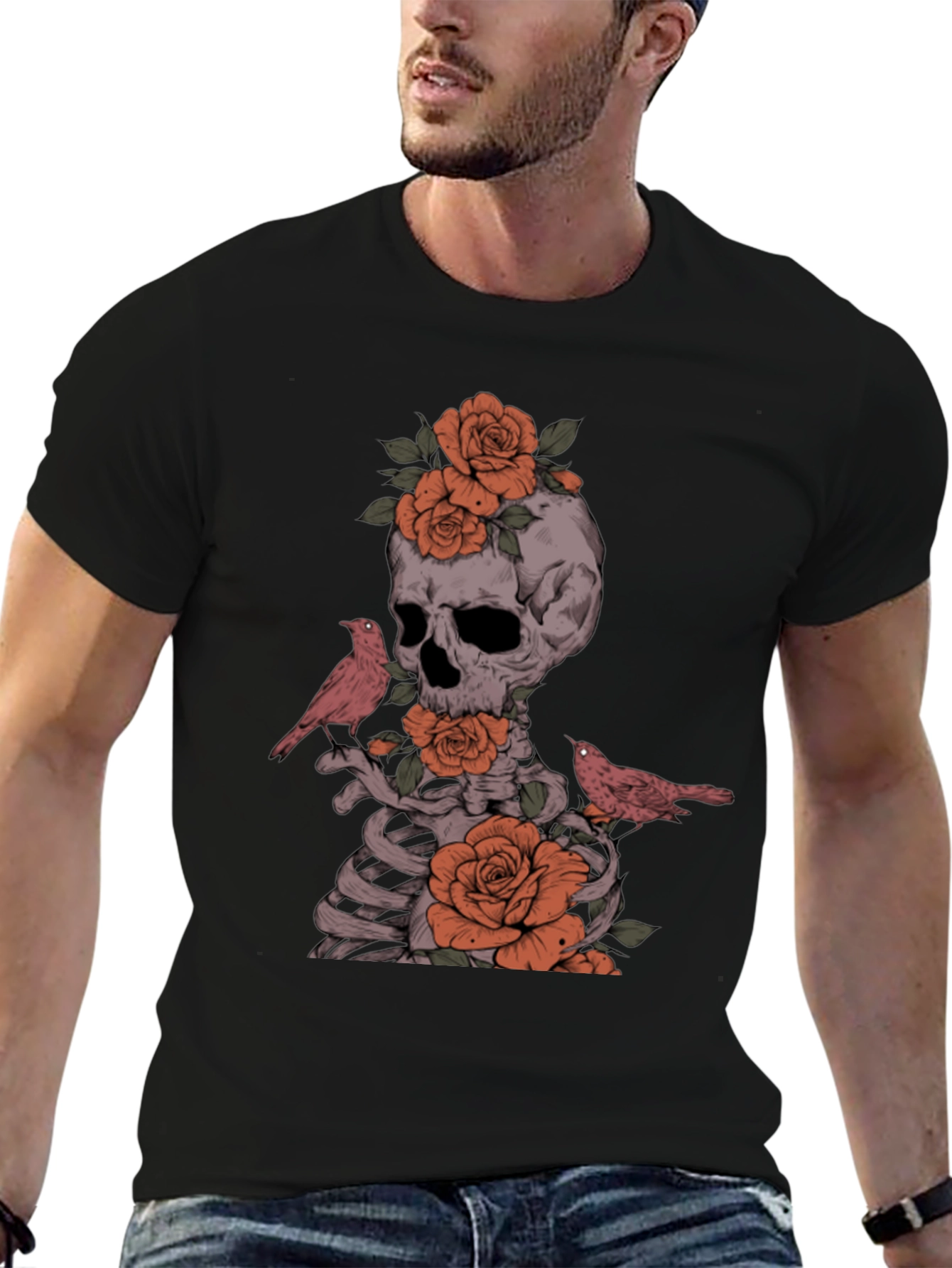 Skull Roses and Birds Graphic Tee