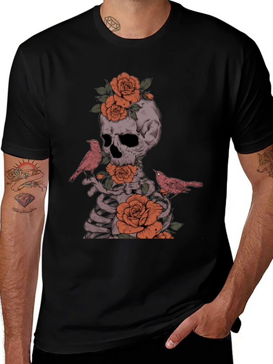 Skull Roses and Birds Graphic Tee