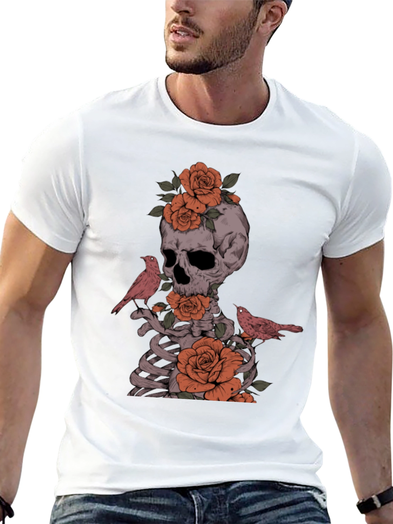 Skull Roses and Birds Graphic Tee