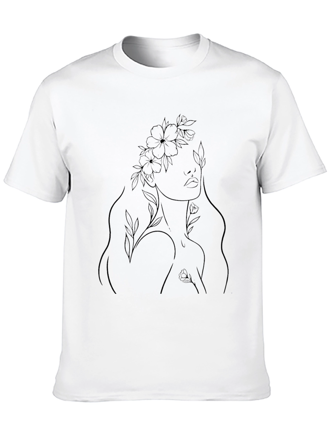 Elegant Floral Line Art Black T-Shirt
