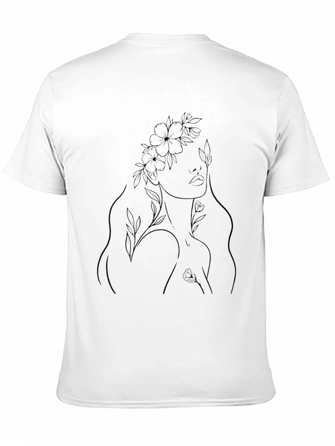 Elegant Floral Line Art Black T-Shirt