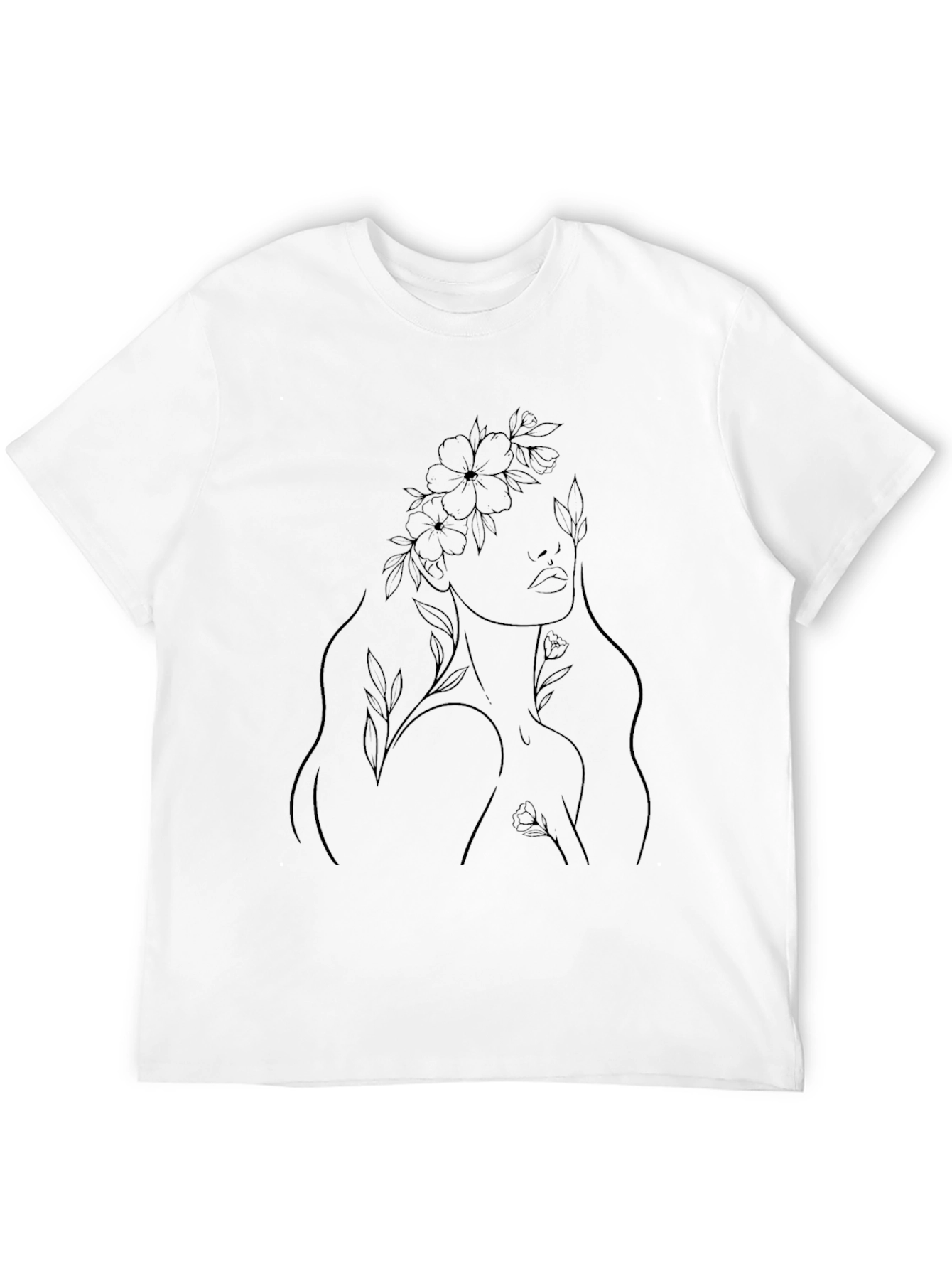 Elegant Floral Line Art Black T-Shirt