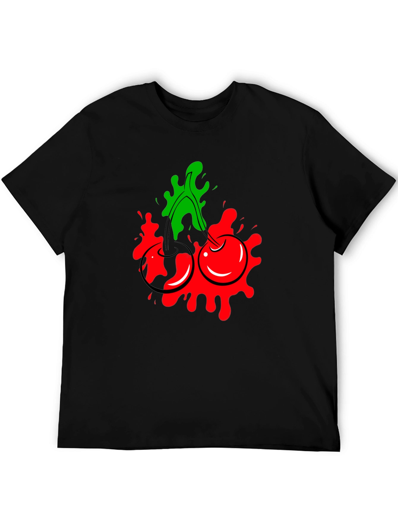 Cherry Splash Graphic Tee - Cool Black T-Shirt