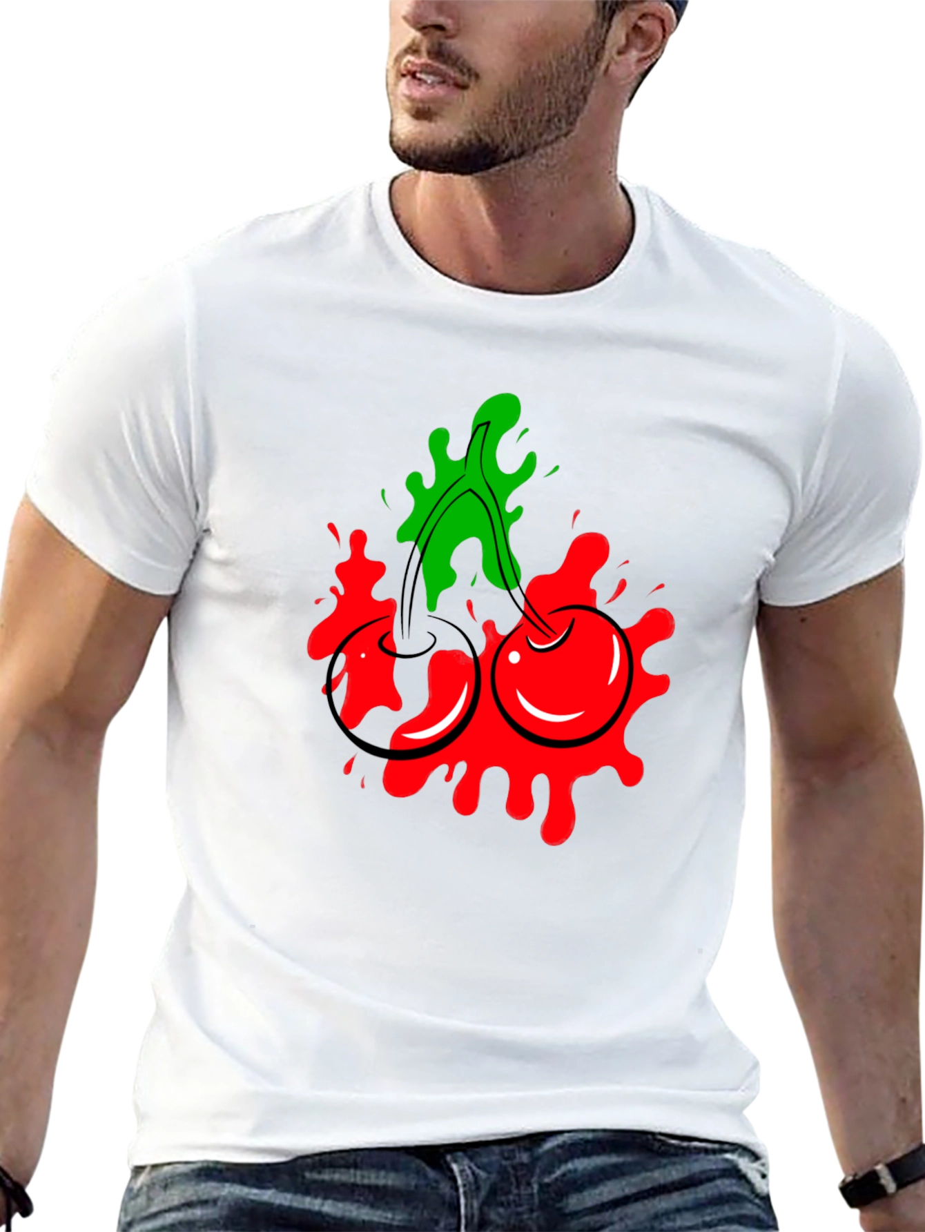 Cherry Splash Graphic Tee - Cool Black T-Shirt