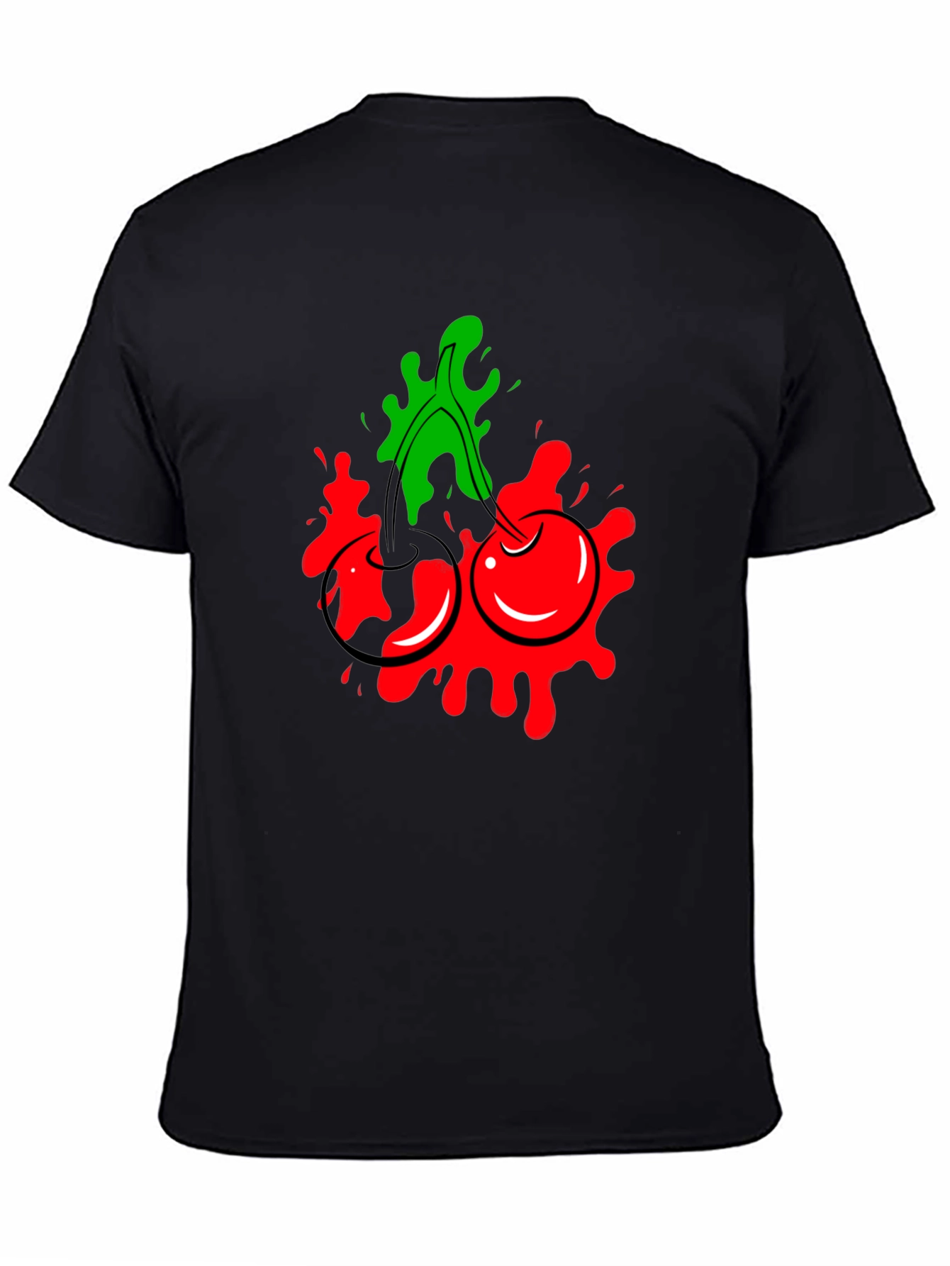 Cherry Splash Graphic Tee - Cool Black T-Shirt