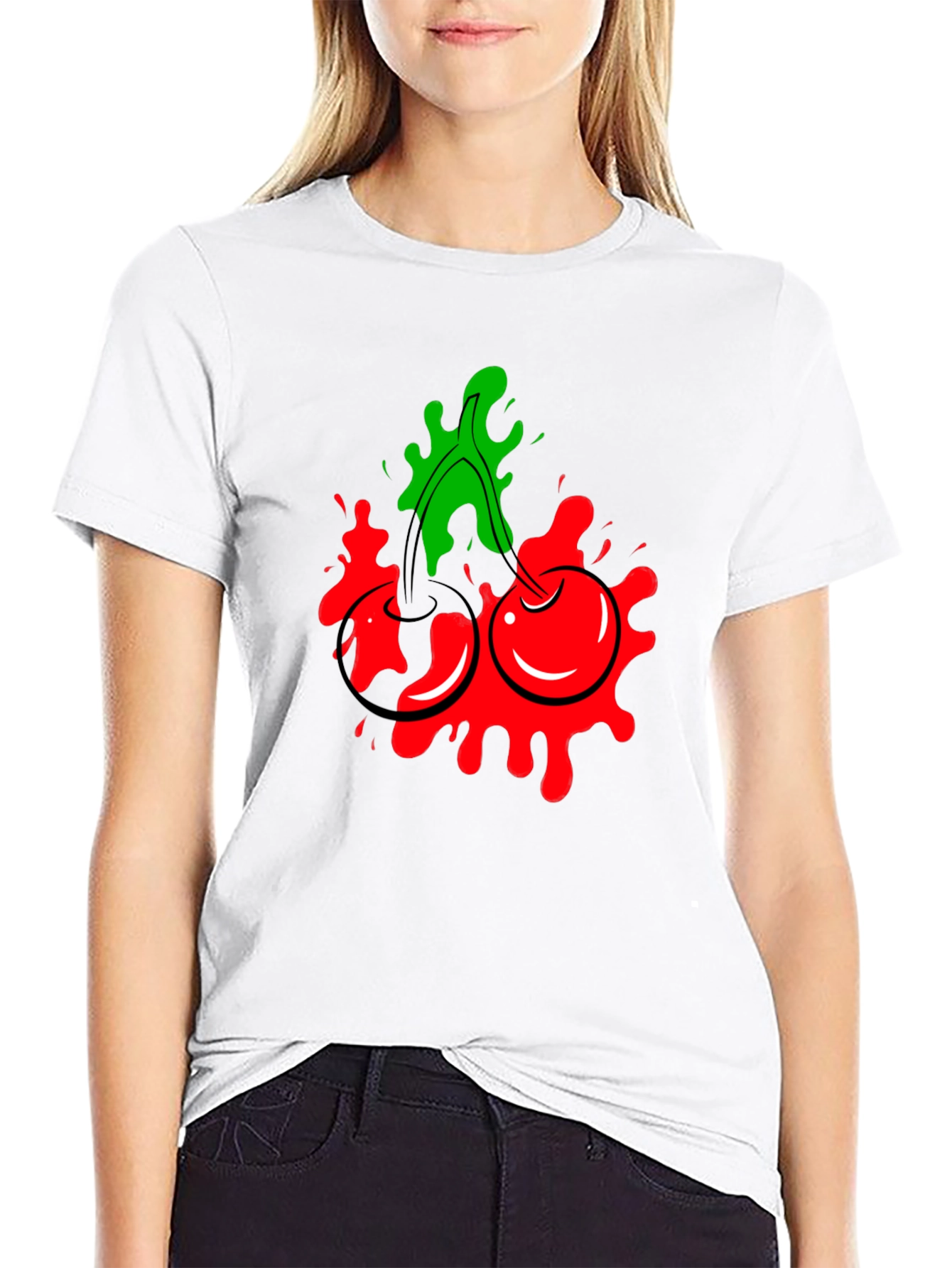 Cherry Splash Graphic Tee - Cool Black T-Shirt