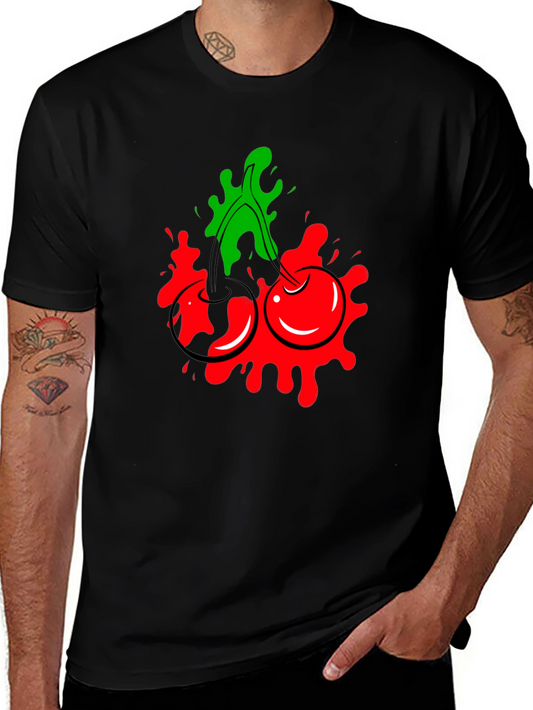 Cherry Splash Graphic Tee - Cool Black T-Shirt