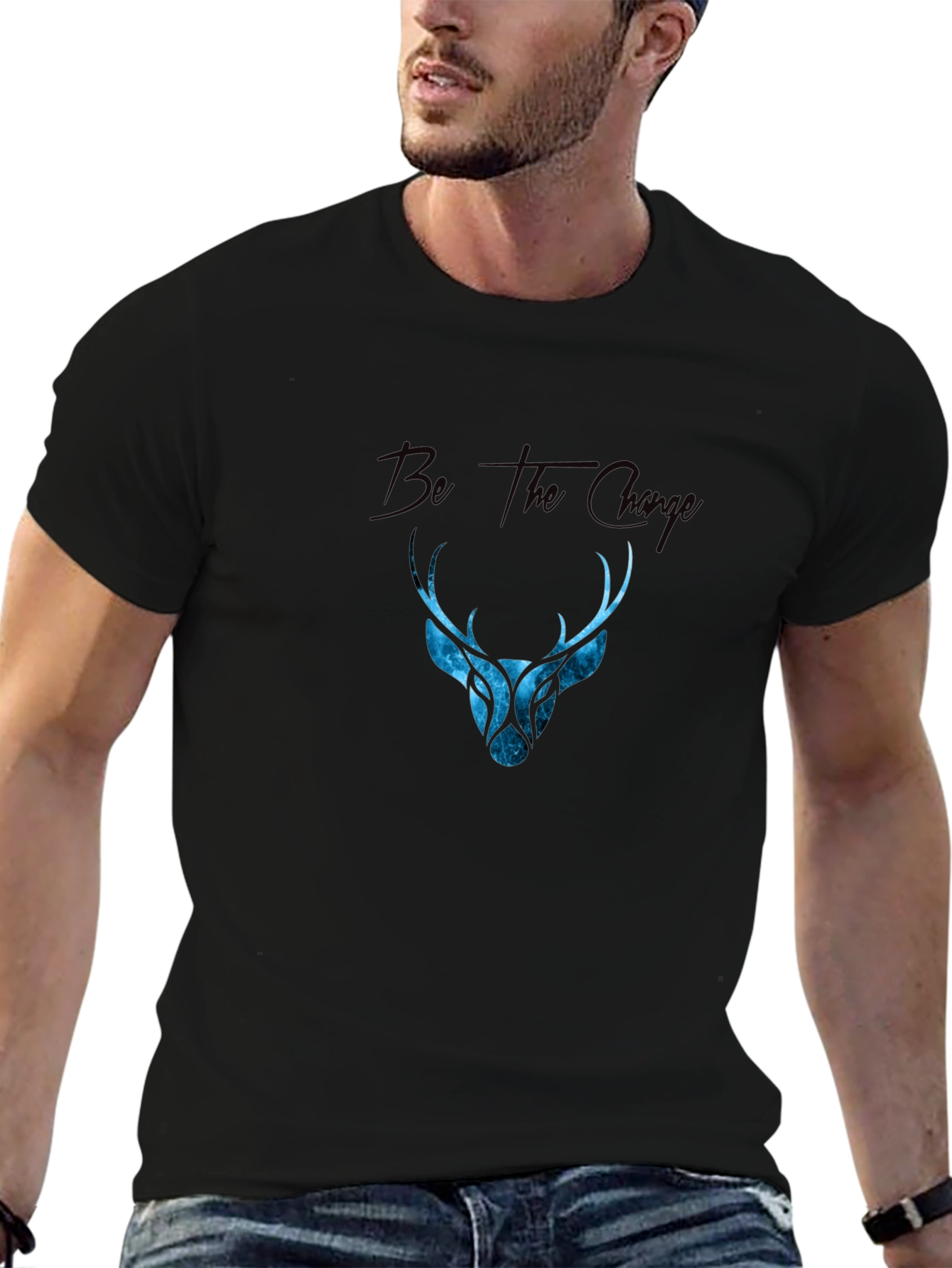 Be The Change Deer Graphic Black T-Shirt