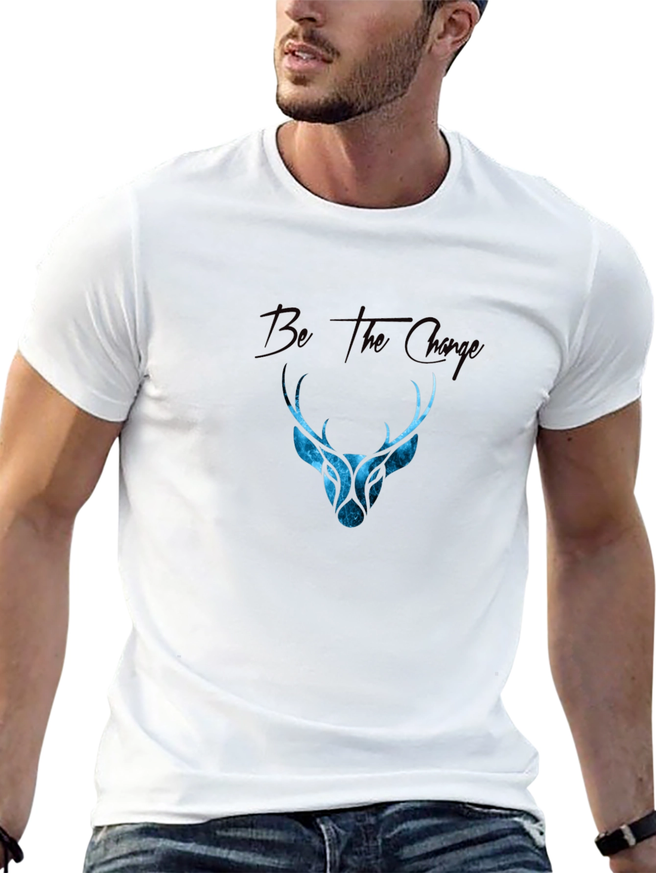 Be The Change Deer Graphic Black T-Shirt