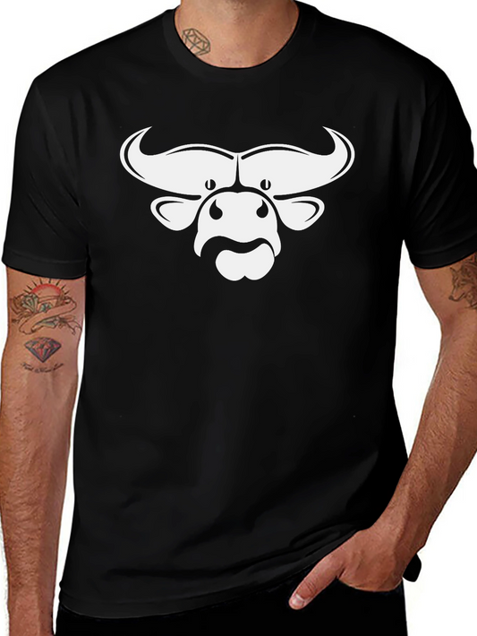Bull Graphic Tee - Black Short Sleeve Cotton Shirt