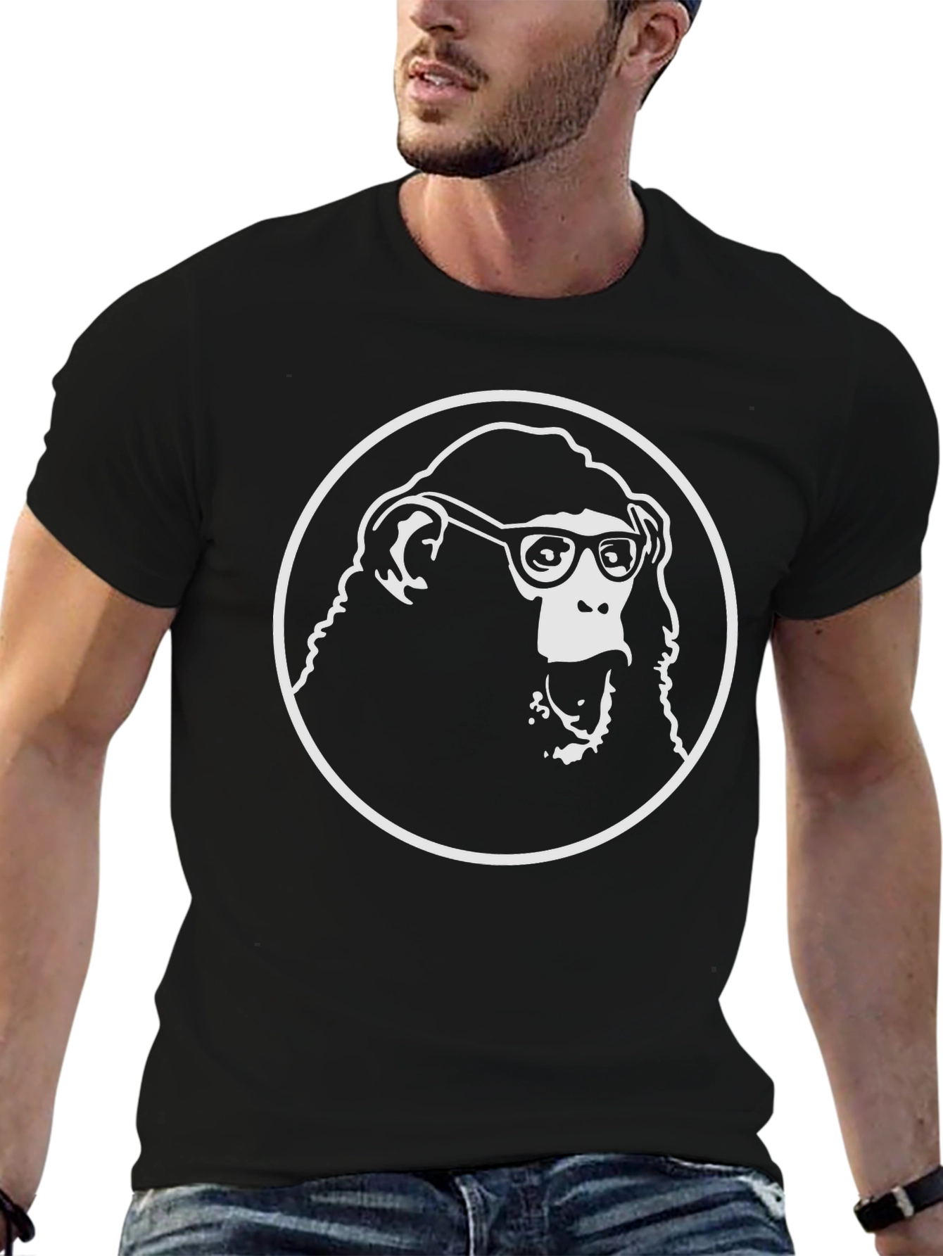 Funny Monkey Graphic Tee - Black Cotton T-Shirt