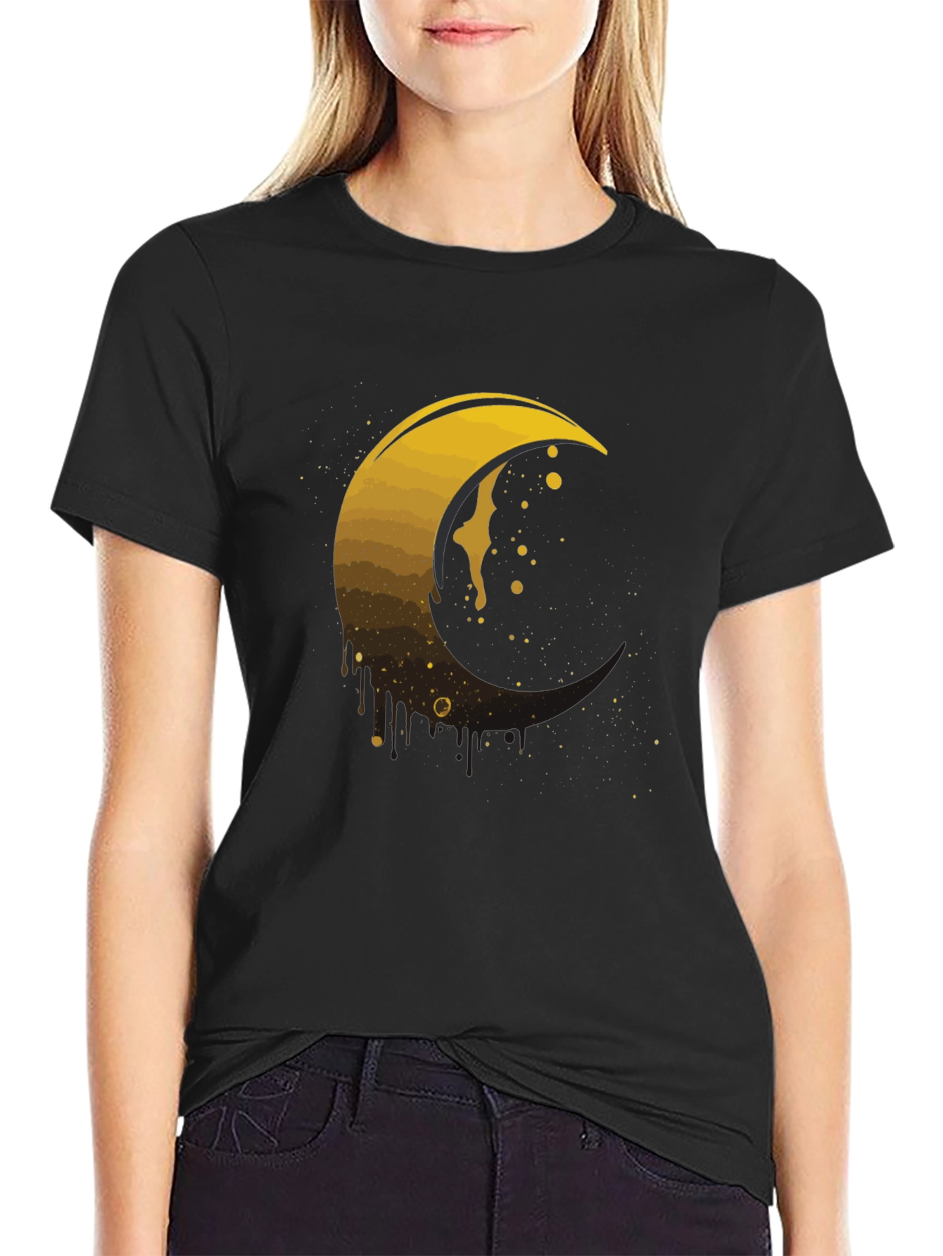 Golden Crescent Moon Graphic Tee - Modern Mens T-Shirt