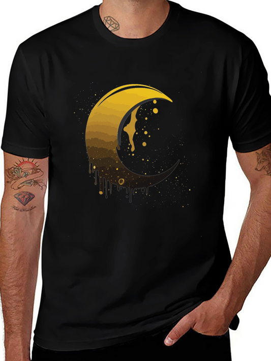 Golden Crescent Moon Graphic Tee - Modern Mens T-Shirt