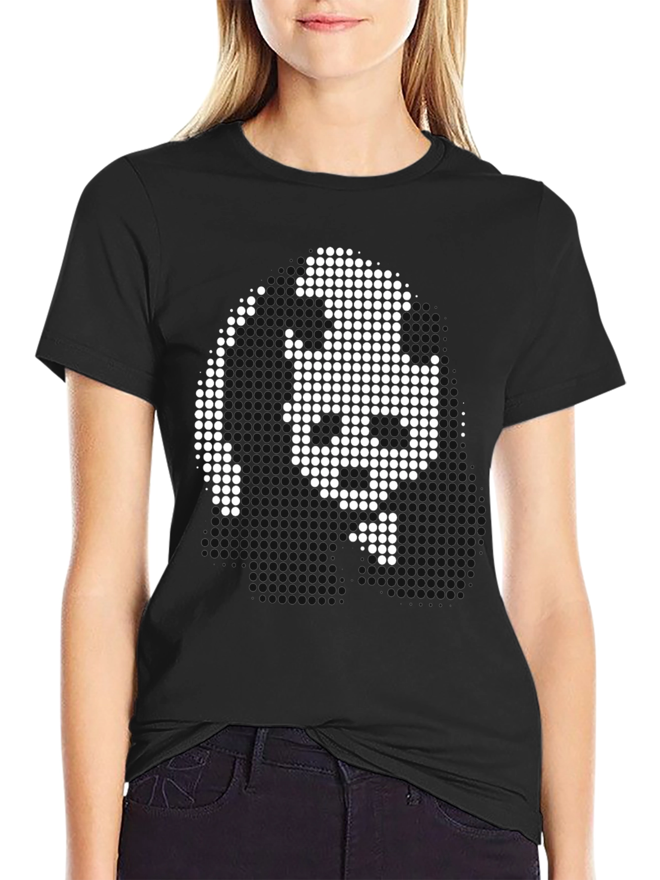 Pixel Art Face Graphic Black T-Shirt