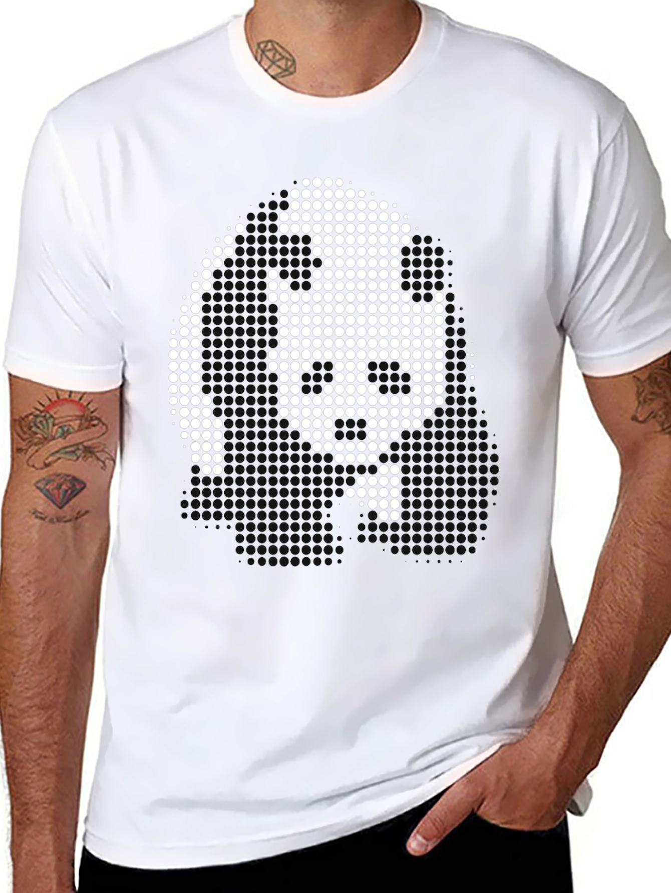 Pixel Art Face Graphic Black T-Shirt